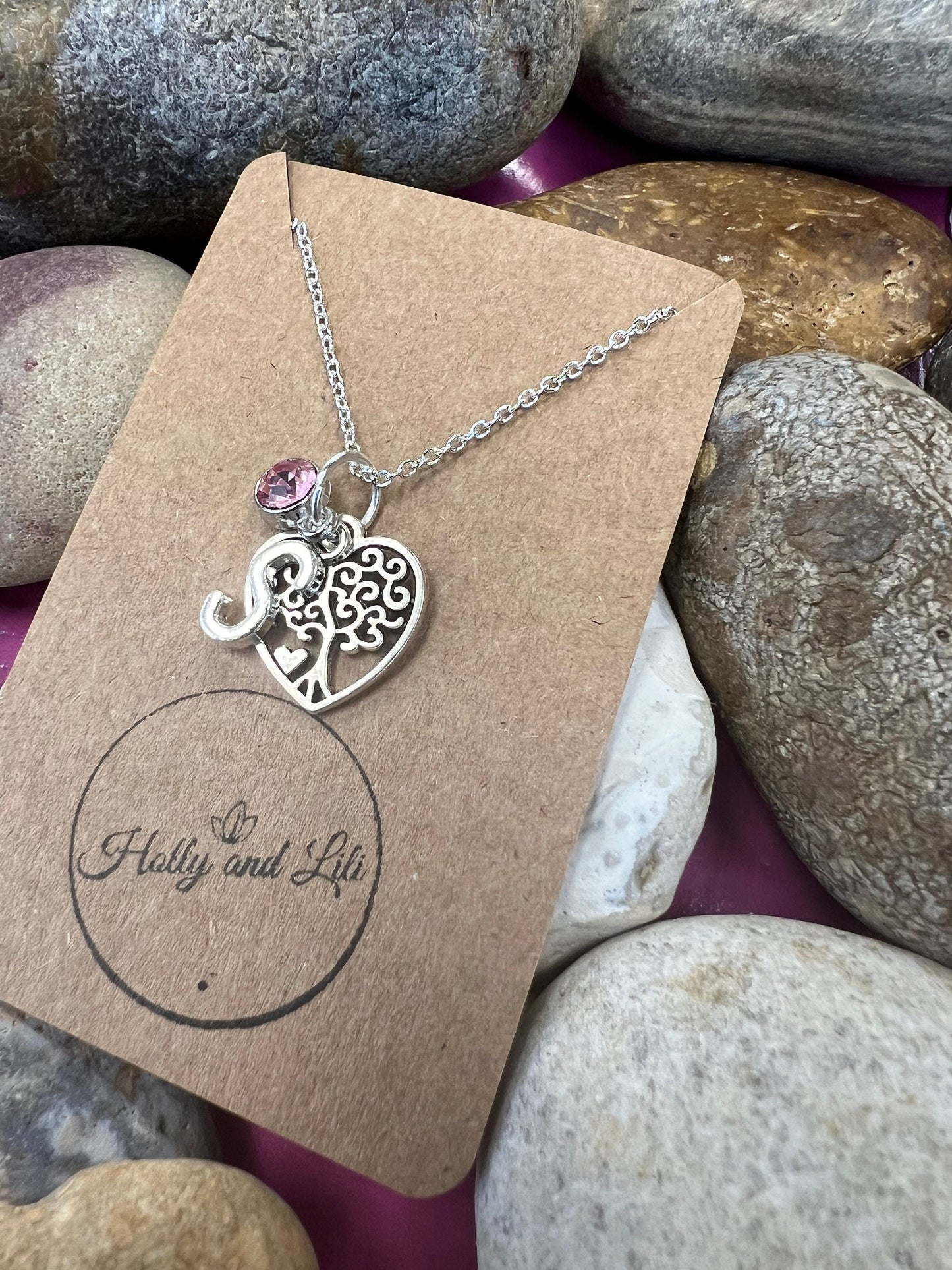 Heart Personalised Pendant Charm Tree Of Life Heart Necklace, Alphabet Initials, Birthstone, Love Chain, Hearts,To The One I Love, TOL, Life