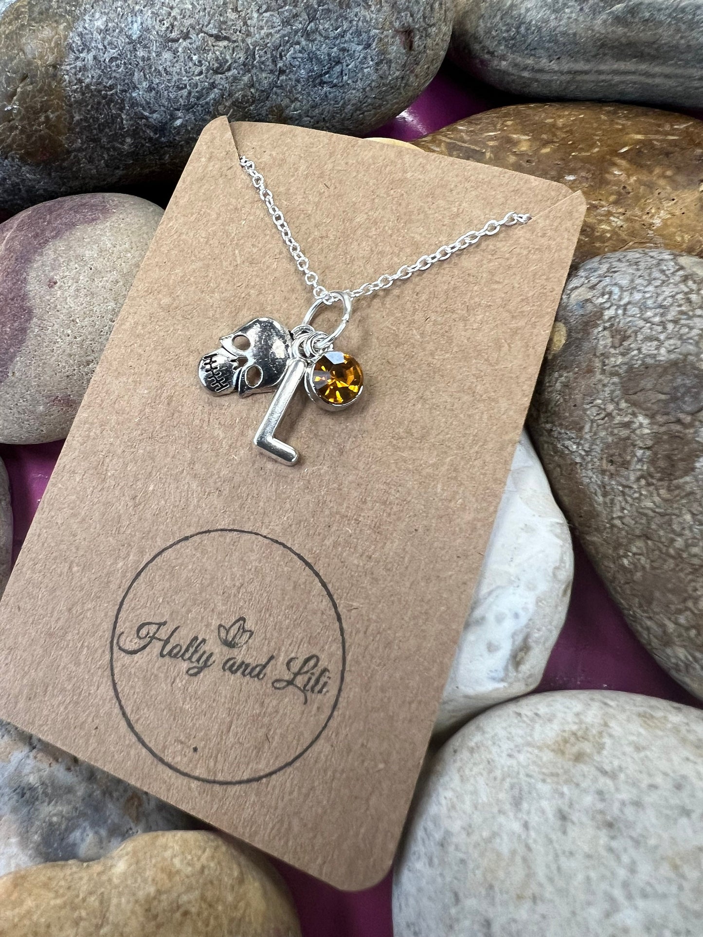 Skull Personalised Pendant Charm Necklace, Alphabet Initials,  Birthstone Charm, Skull Gift, Grunge Gifts, Skull Gift, Bones, Face Necklace