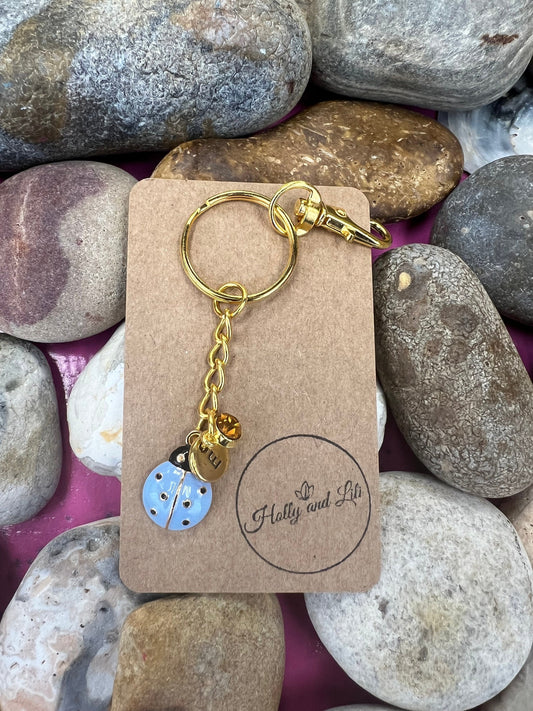 Ladybird Blue Personalised Keychain, Ladybug Keyring, Alphabetical Initial, Birthstone Charms, Insect Zipper Chains, Novelty, BFF