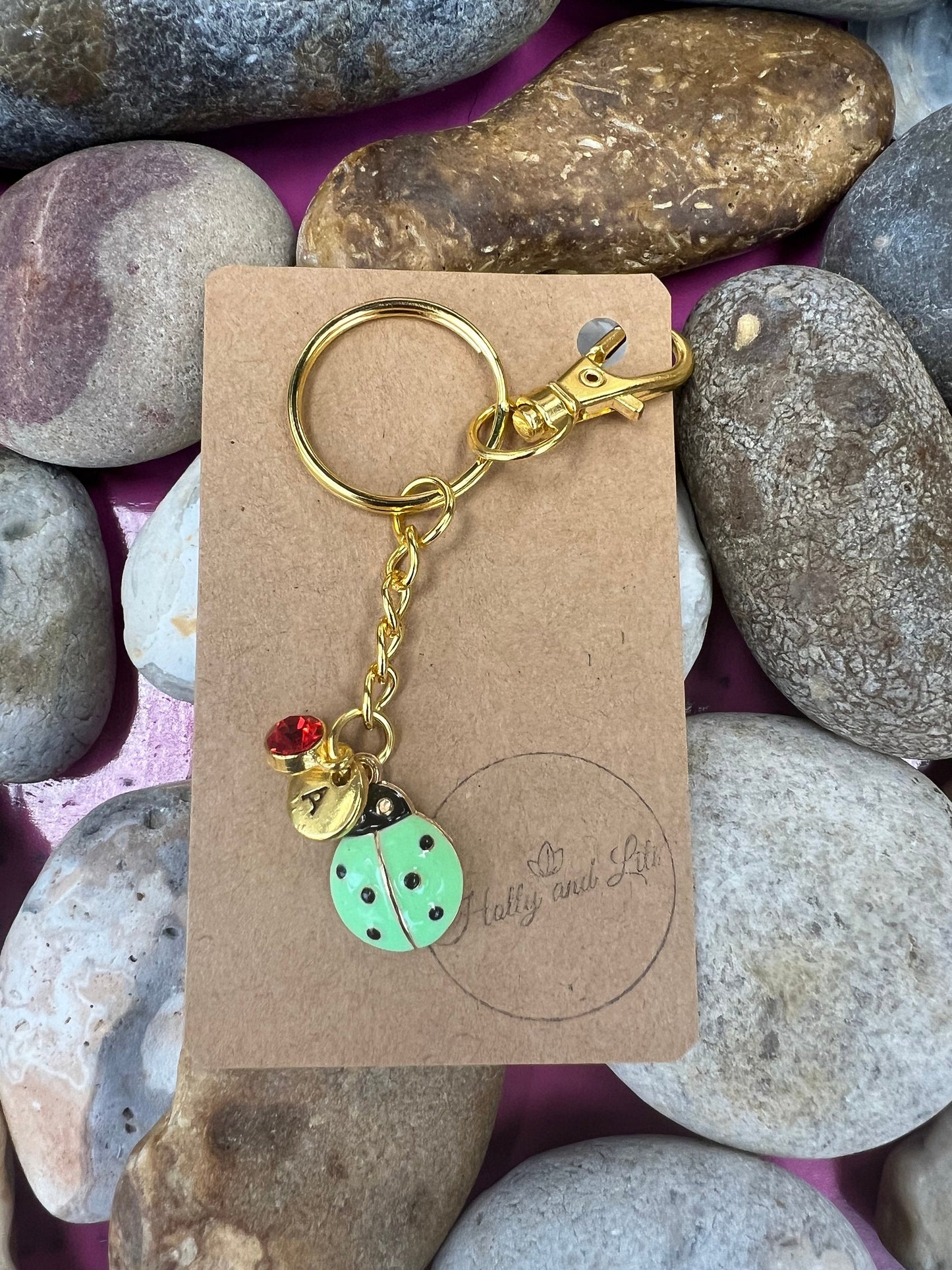 Ladybird Green Personalised Keychain, Ladybug Keyring, Alphabetical Initial, Birthstone Charms, Insect Zipper Chains, Novelty, BFF