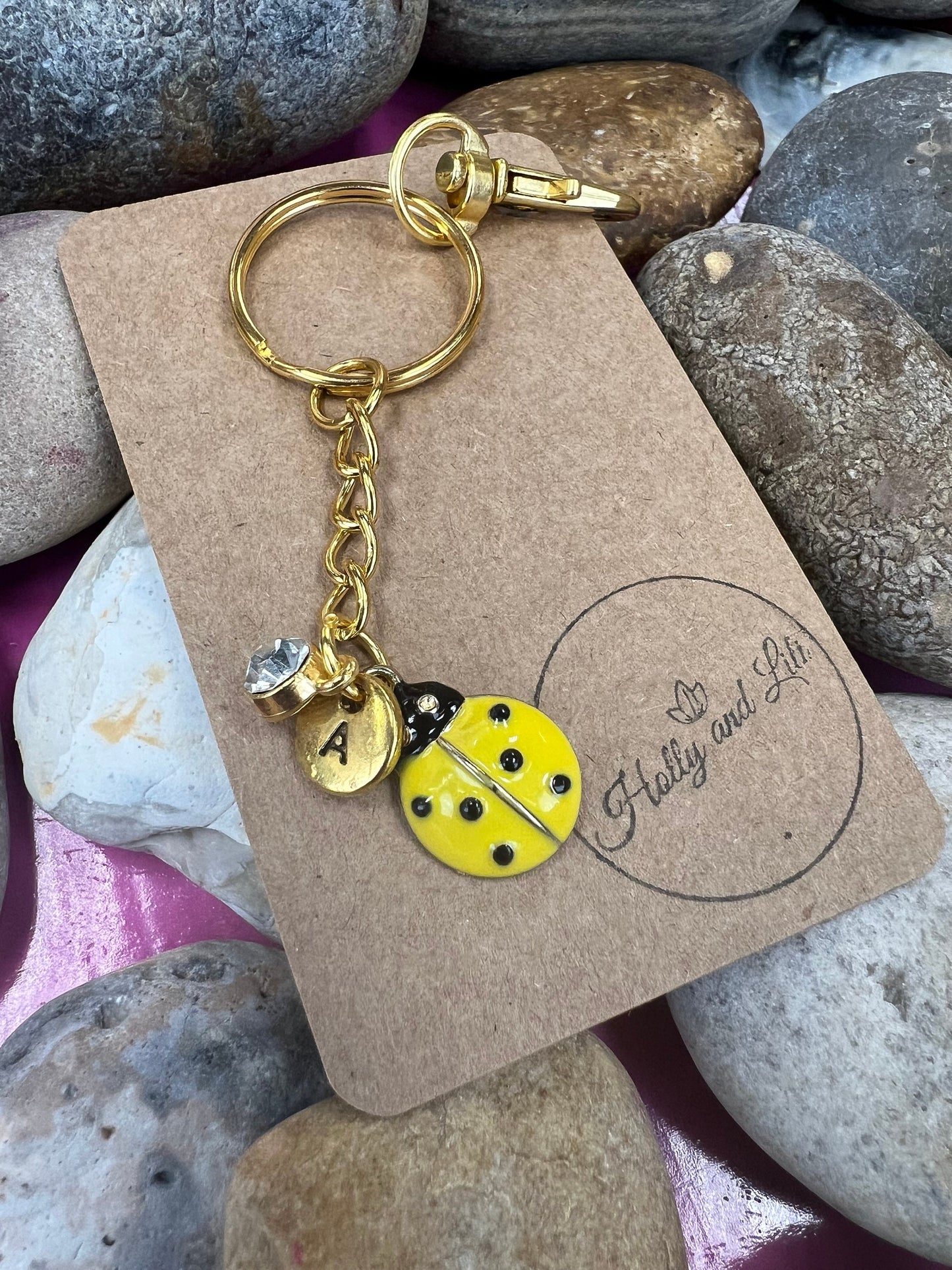 Ladybird Yellow Personalised Keychain, Ladybug Keyring, Alphabetical Initial, Birthstone Charms, Insect Zipper Chains, Novelty, BFF