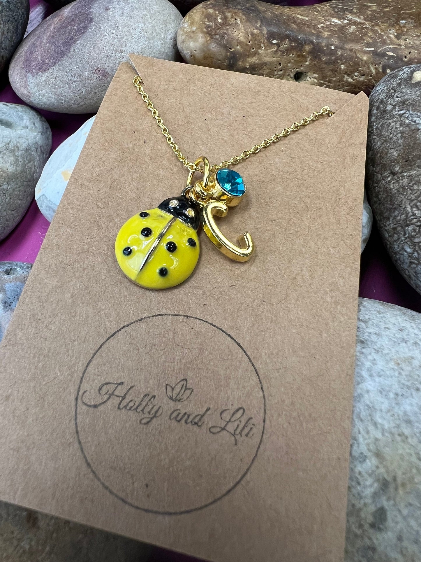 Ladybird Yellow Novelty Pendant Necklace, Personalised Ladybird Chain, Butterfly, Alphabet & Birthstone, First Necklace, Ladybug, Bff, Gift