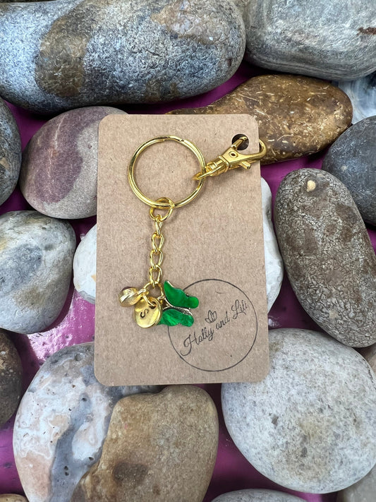 Butterfly Green Personalised Keychain, Quack Keyring, Alphabetical Initial, Birthstone Charms, Insect Zipper Chains, Novelty, BFF