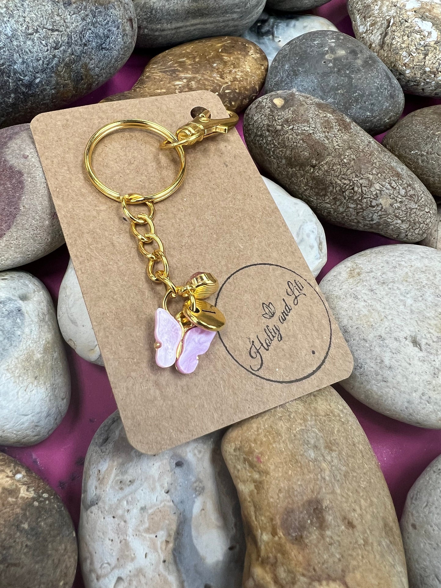 Butterfly Pink Personalised Keychain, Quack Keyring, Alphabetical Initial, Birthstone Charms, Insect Zipper Chains, Novelty, BFF