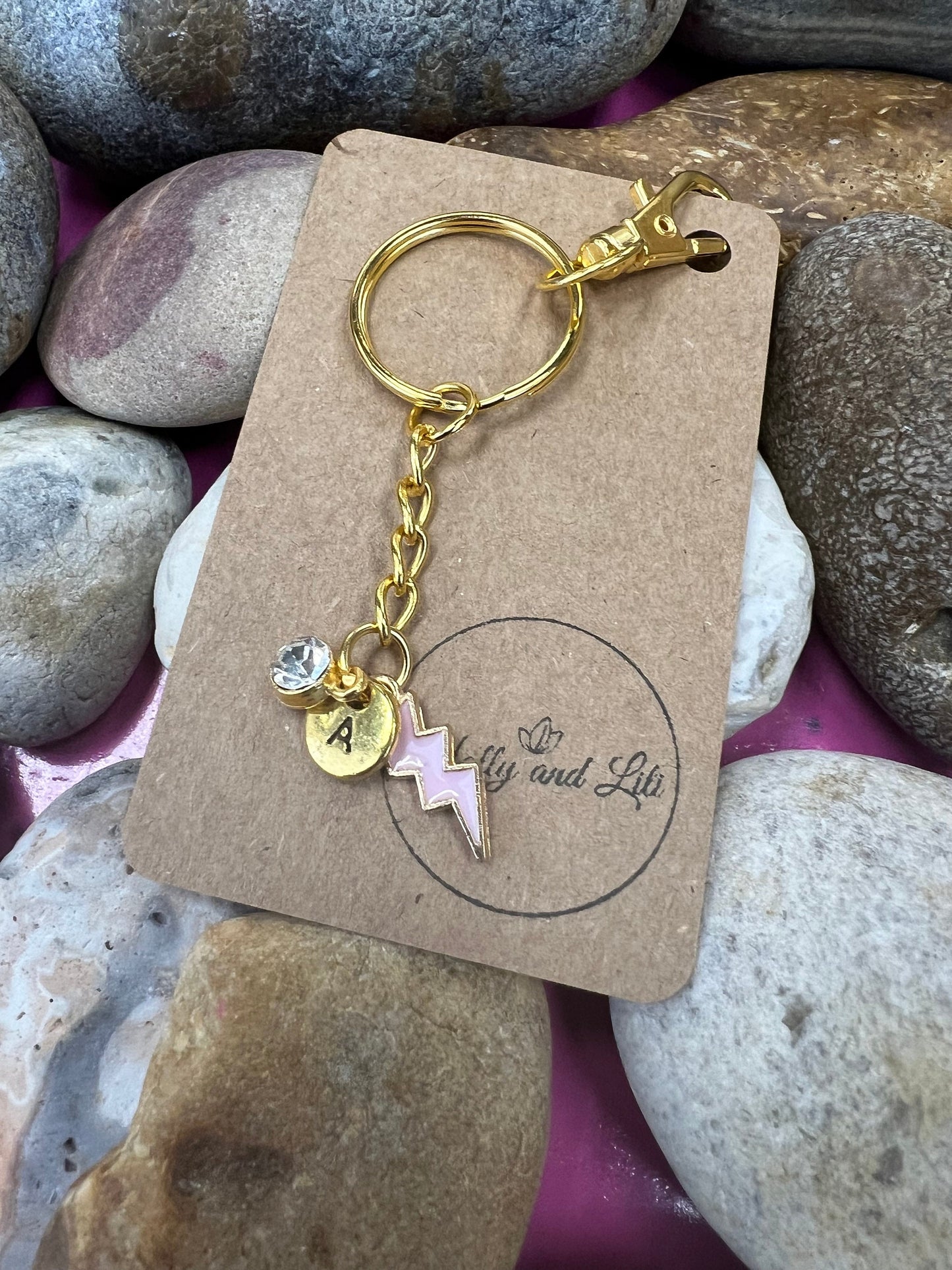 Lightning Bolt Pink Personalised Keychain, Storm Keyring, Alphabetical Initial, Birthstone Charms, Lightning Zipper Chains, Novelty, BFF