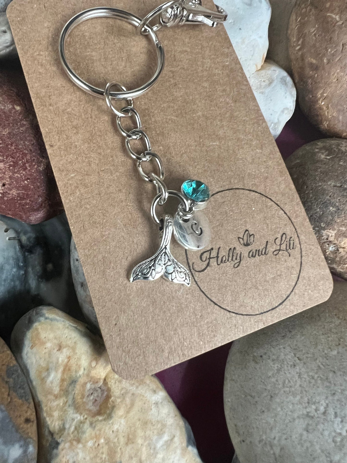 Mermaid Tail Personalised keychain, Fantasy Keyring, Alphabetical Initial, Birthstone Charms, Mermaids Zipper chain, Initials Keychain, Gift