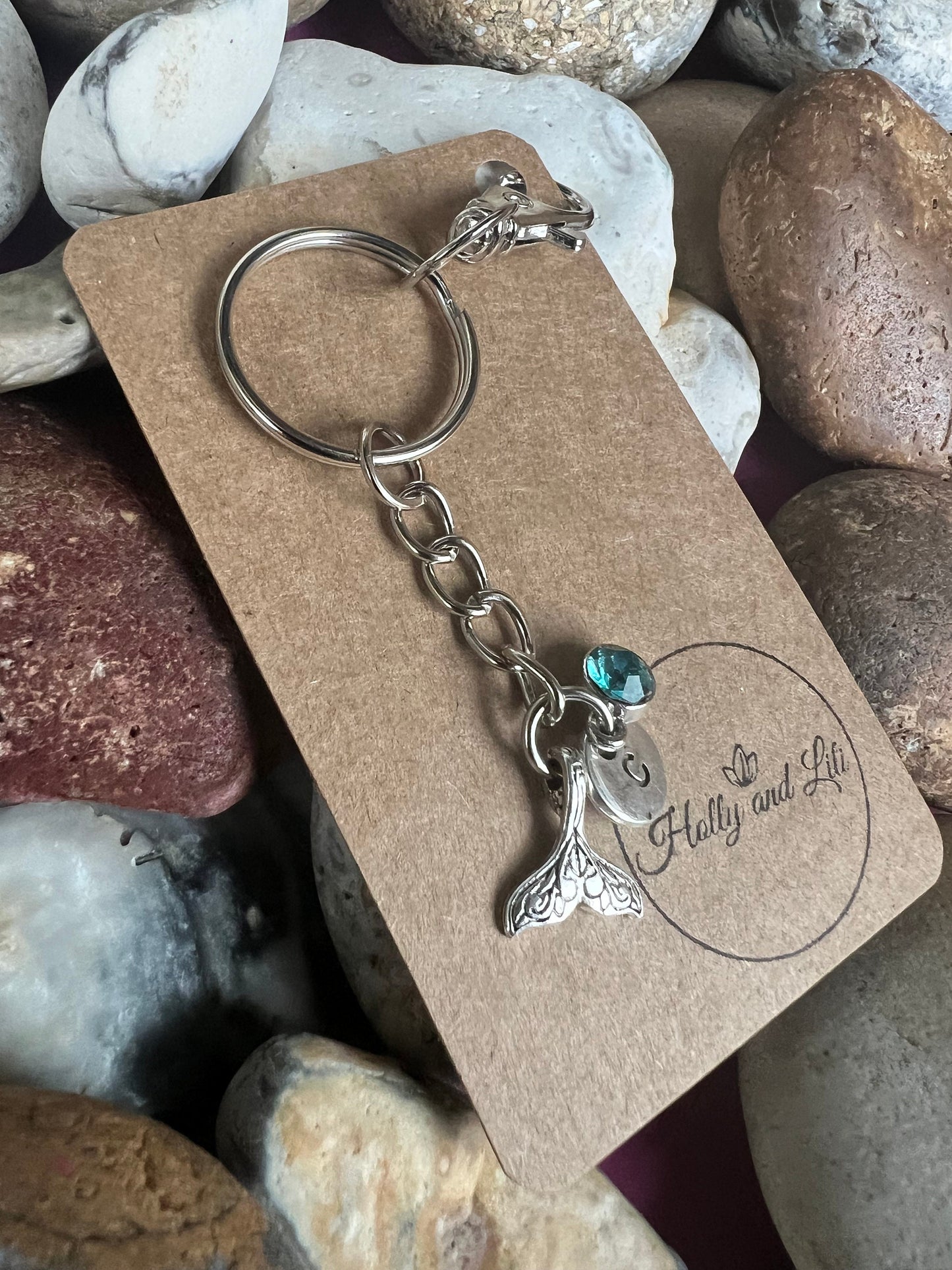 Mermaid Tail Personalised keychain, Fantasy Keyring, Alphabetical Initial, Birthstone Charms, Mermaids Zipper chain, Initials Keychain, Gift