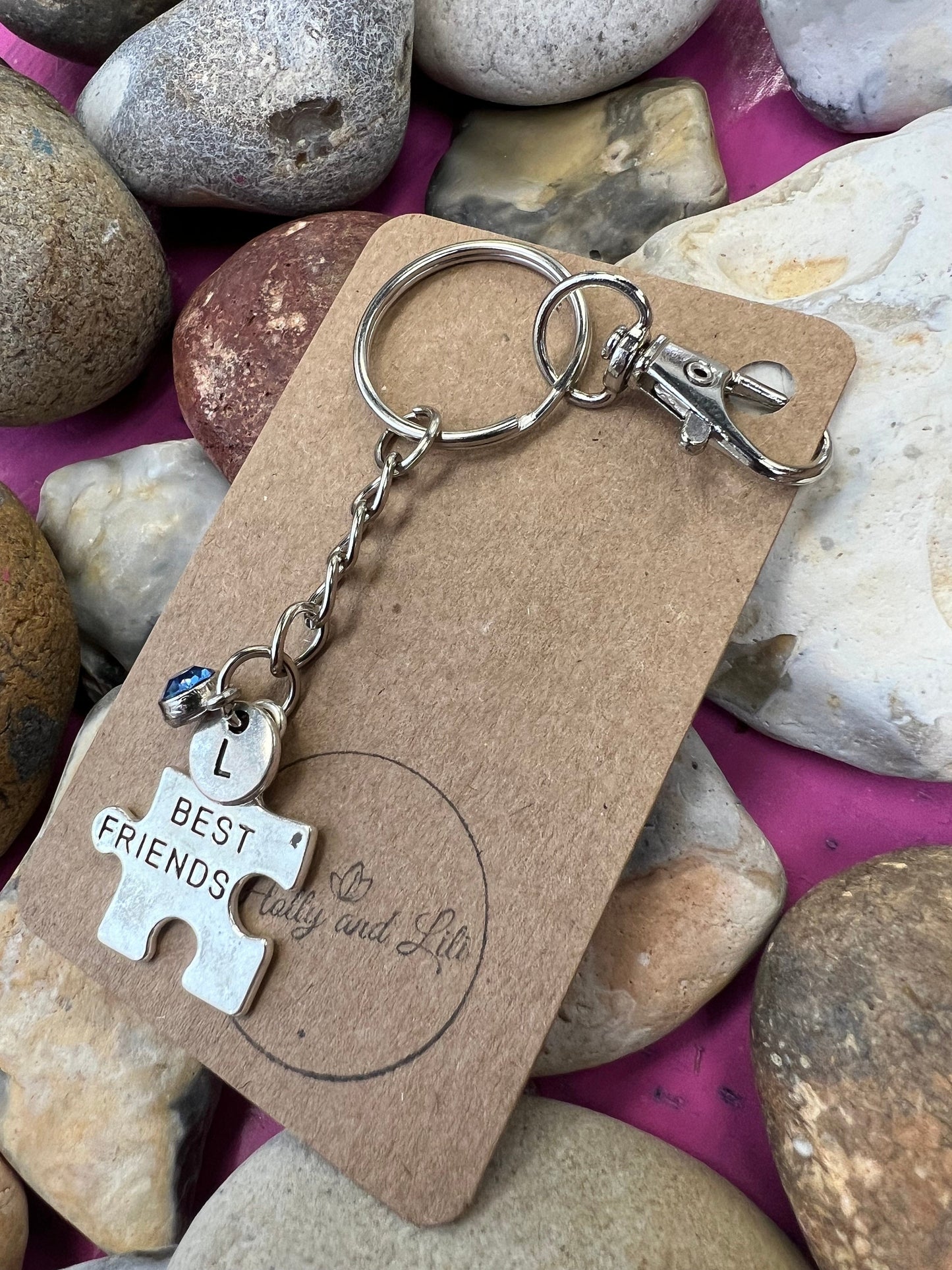 Best Friends Jigsaw Personalised keychain, BFF Keyring, Alphabetical Initial, Birthstone Charms, Best friend Jig Saw Zipper chain Gifts