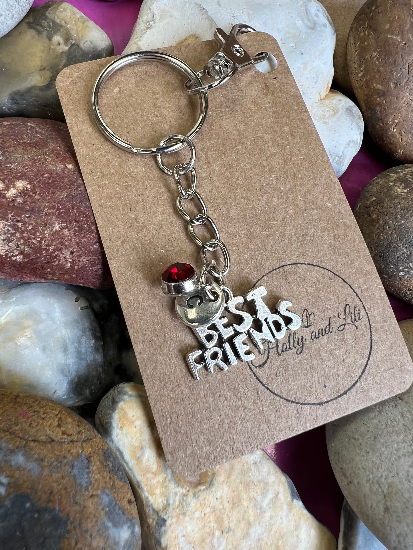 Best Friends Personalised keychain, BFF Keyring, Alphabetical Initial, Birthstone Charms, Best friend Bestie Zipper chain Gifts