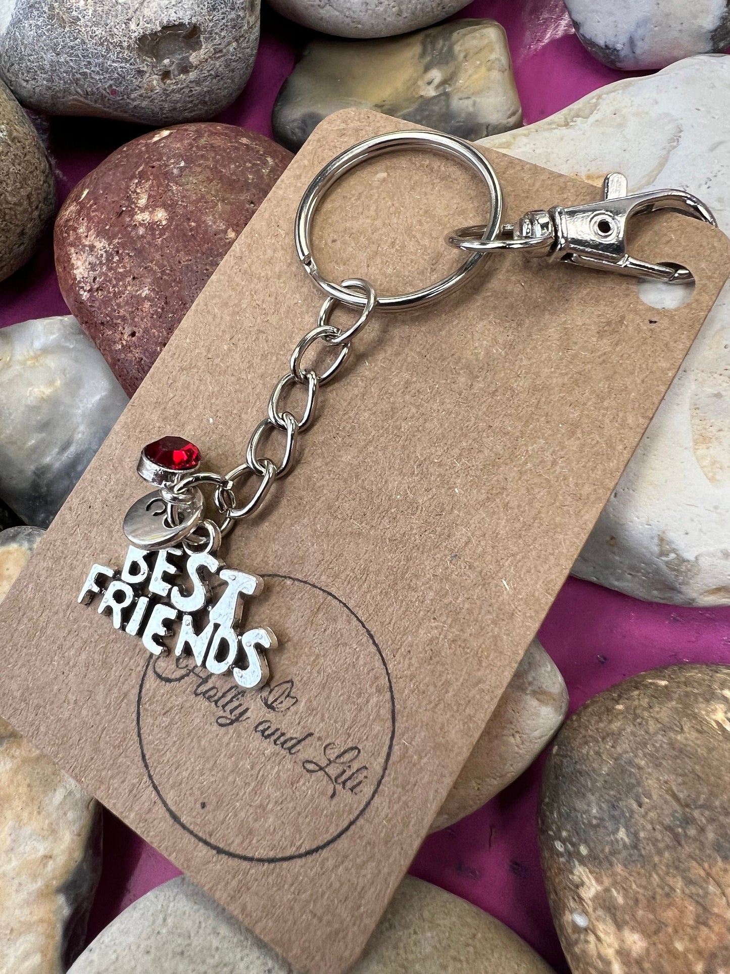 Best Friends Personalised keychain, BFF Keyring, Alphabetical Initial, Birthstone Charms, Best friend Bestie Zipper chain Gifts