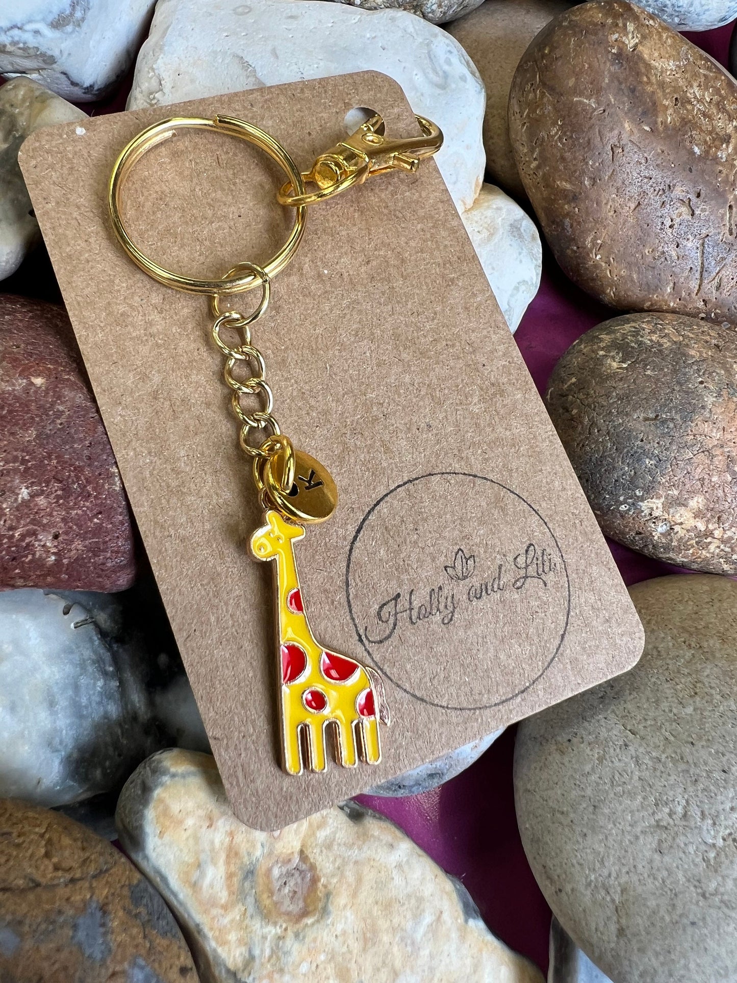 Giraffe Red & Yellow Style Personalised Keychain, Keyring Alphabet Initials, Giraffes, Giraffe Keyring, Birthstone Charm, Animal Zipper