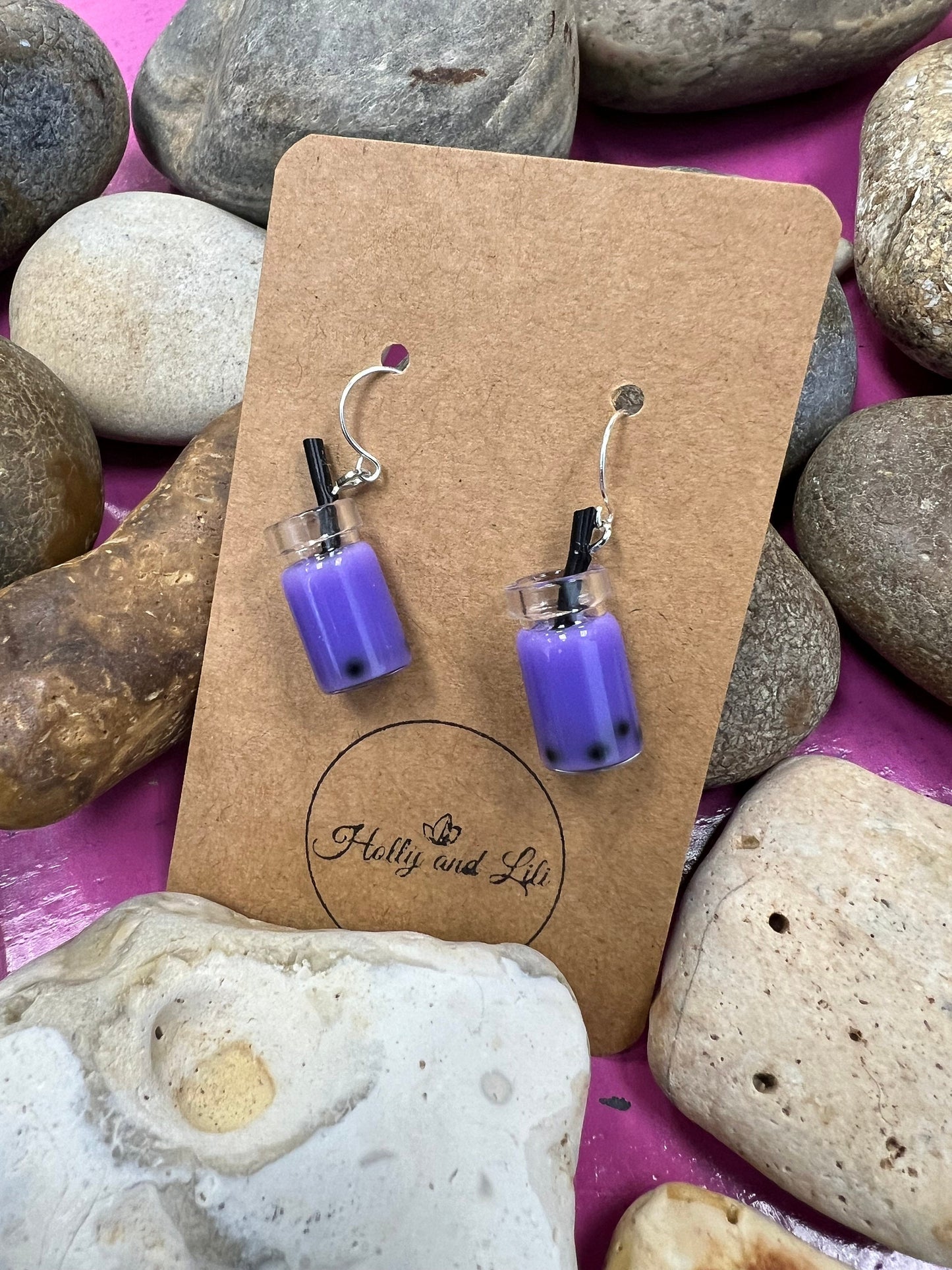 Bubble Tea 925 Sterling Silver Earrings, Purple Bubble Tea Hoops, Boba, Novelty, Novelty 925 Gifts, Boba Tea Gifts For Her, For BFF