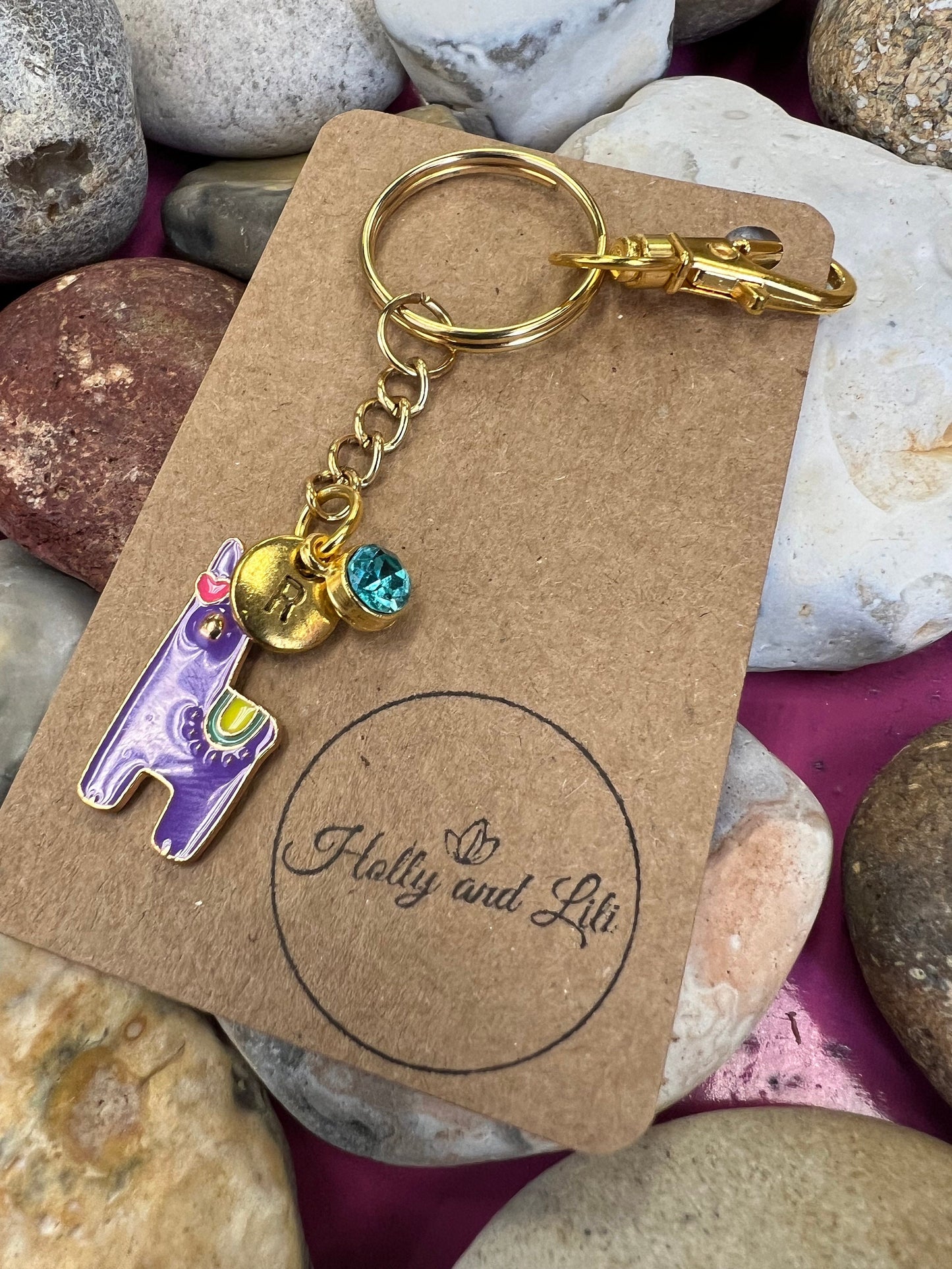 Llama Purple Style Personalised Keychain, Keyring Alphabet Initials, Llamas, Llama Keyring, Birthstone Charm, Animal Zipper