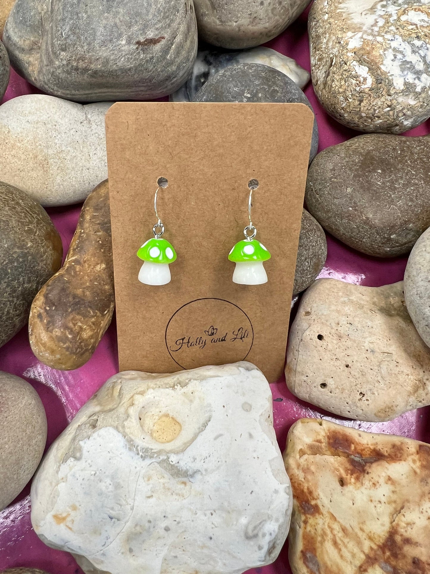 Mushroom 925 Sterling Silver Earrings, Green Shroom Earrings, Toadstool Earring, Mushy Earring, Novelty Mushrooms Gift 925 Fine jewellery