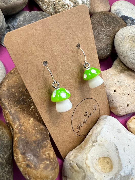 Mushroom 925 Sterling Silver Earrings, Green Shroom Earrings, Toadstool Earring, Mushy Earring, Novelty Mushrooms Gift 925 Fine jewellery