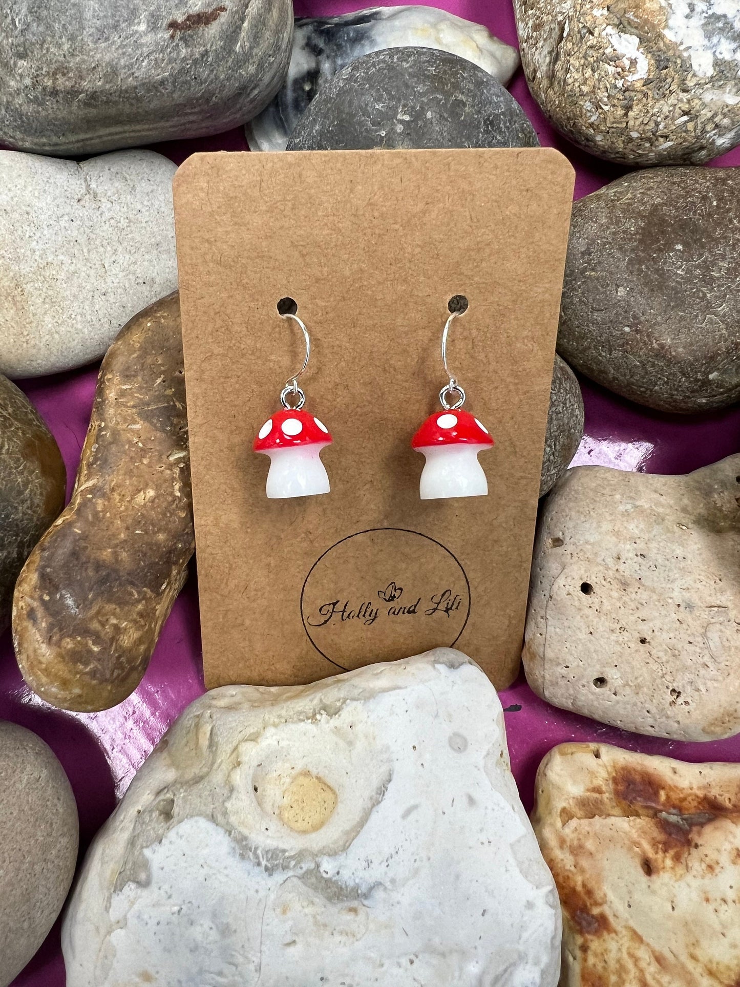 Mushroom 925 Sterling Silver Earrings, Red Shroom Earrings, Toadstool Earring, Mushy Earring, Novelty Mushrooms Gift 925 Fine jewellery