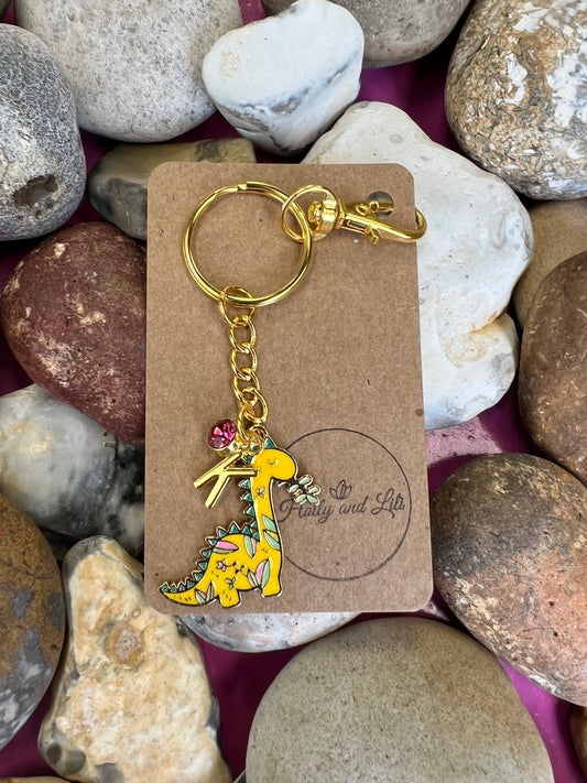 Dinosaur Yellow Style Personalised Keychain, Keyring Alphabet Initials, Dino, Dinosaurs Keyring, Birthstone Charm, Dino Zipper