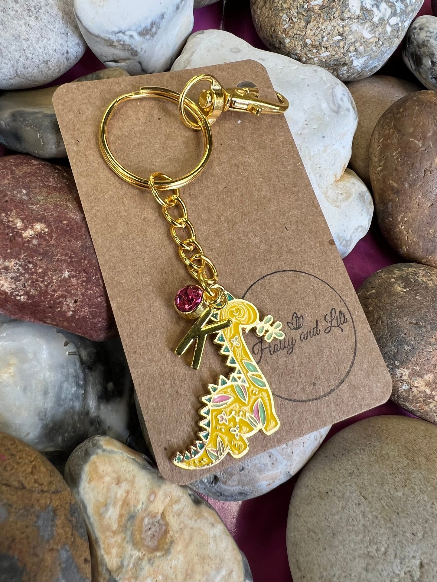 Dinosaur Yellow Style Personalised Keychain, Keyring Alphabet Initials, Dino, Dinosaurs Keyring, Birthstone Charm, Dino Zipper