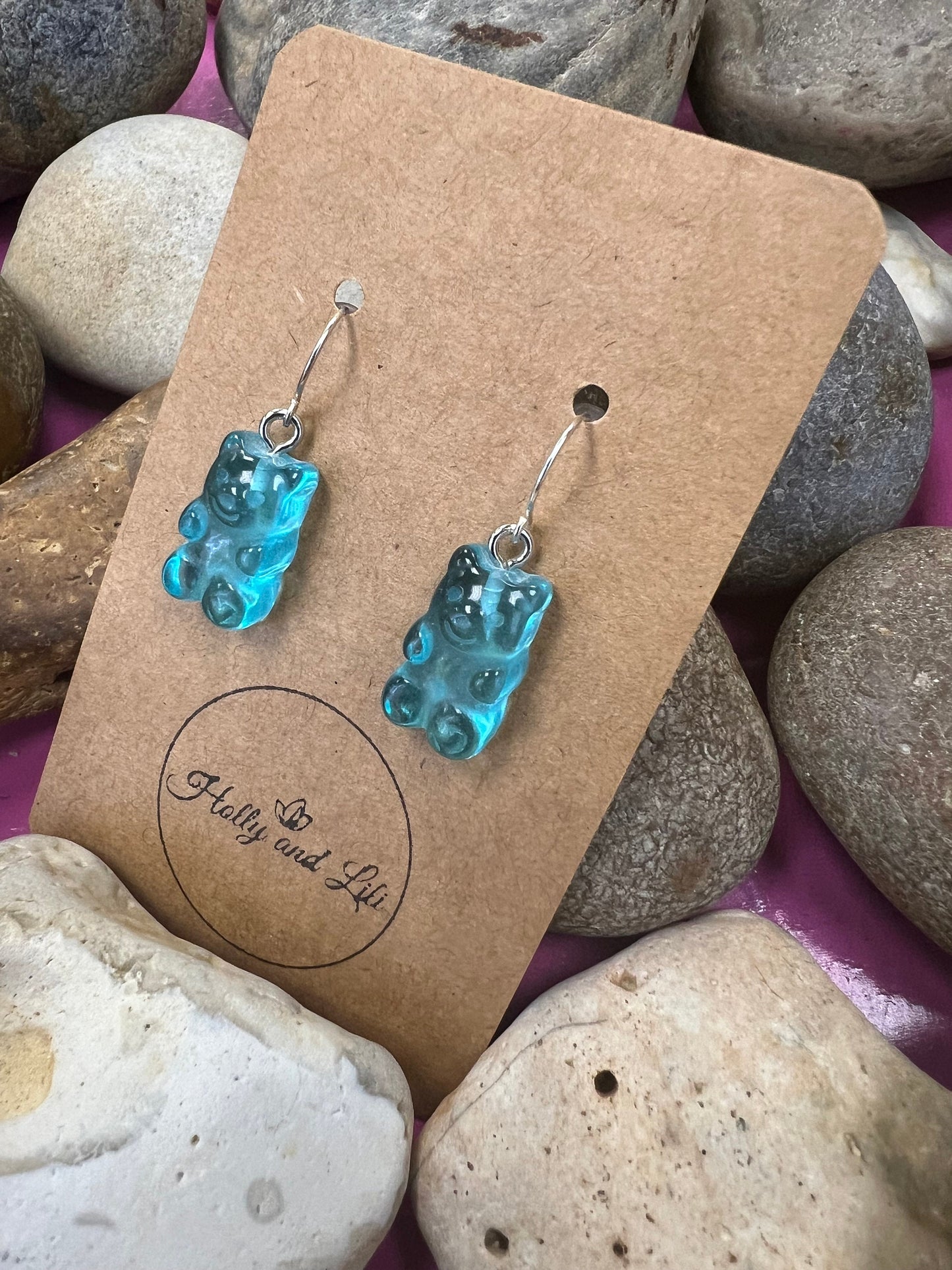 Gummy Bear 925 Sterling Silver Blue Style Earrings, 925 Teddy Bear, Personalise Hooks, Novelty 925 Bear Earrings, Cute Gummy, 925 Gummy Bear