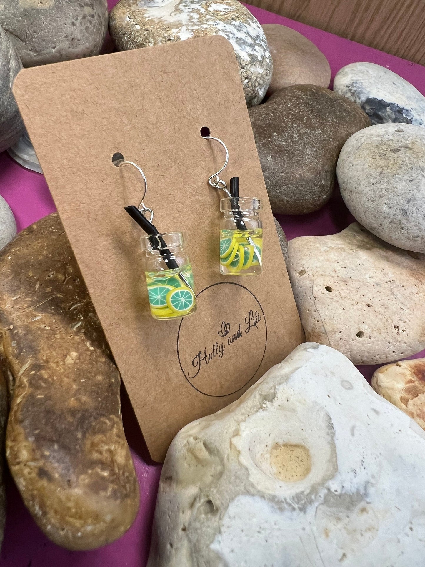 Fruit Water 925 Sterling Silver Limes Earrings, Personalised Boba Earrings, 925 Bubble Fruit Water Earrings, 925 Fruit Water, 925,