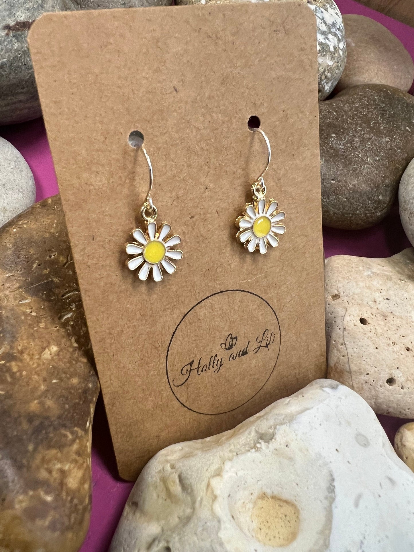 Daisy Flower 925 Sterling Silver Earrings, Personalised Plants Earrings, Flowers Earrings, Daisie Hooks, Flower Earring Hoops