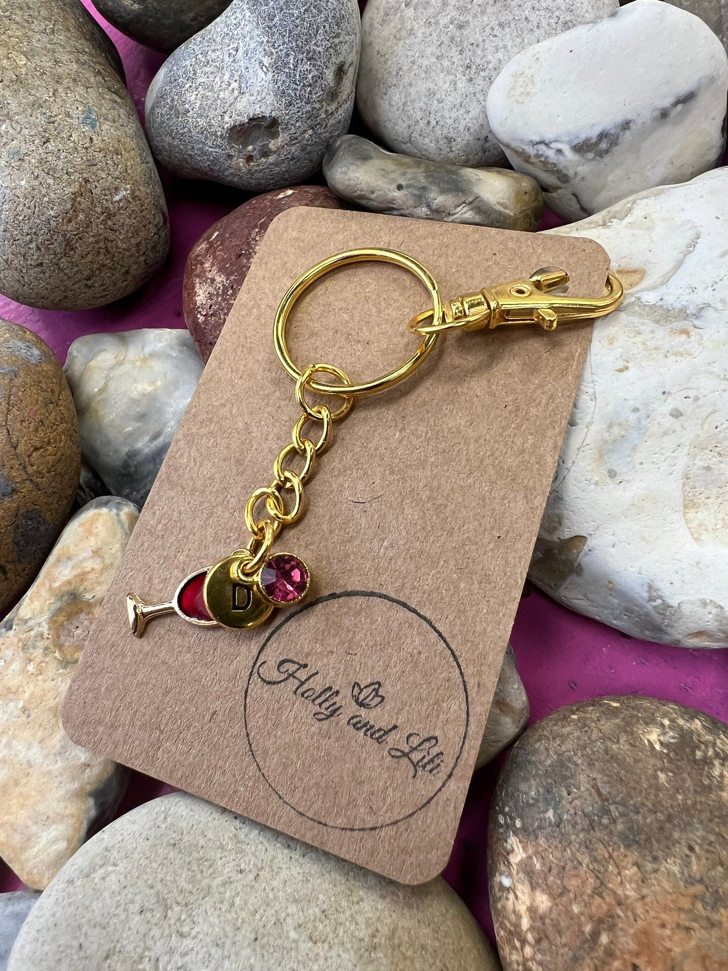 Red Wine Style Personalised Keychain, Novelty Keyring, Alphabet Initials, Birthstone Charm, Wine Keyring, Personalised Gifts, Wine Glass