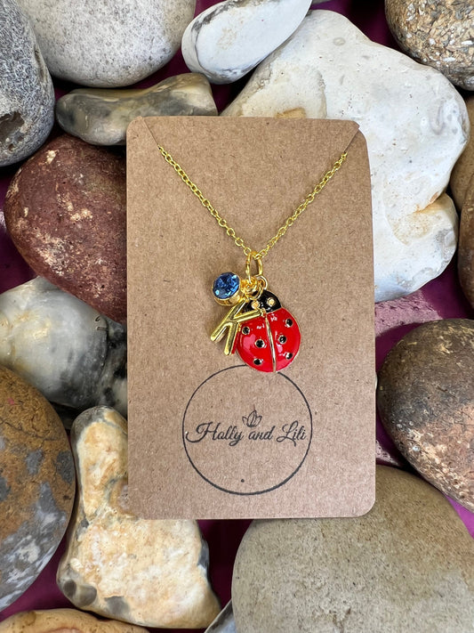 Ladybird Red Novelty Pendant Necklace, Personalised Ladybird Chain, Butterfly, Alphabet & Birthstone, First Necklace, Ladybug, Bff, Gift