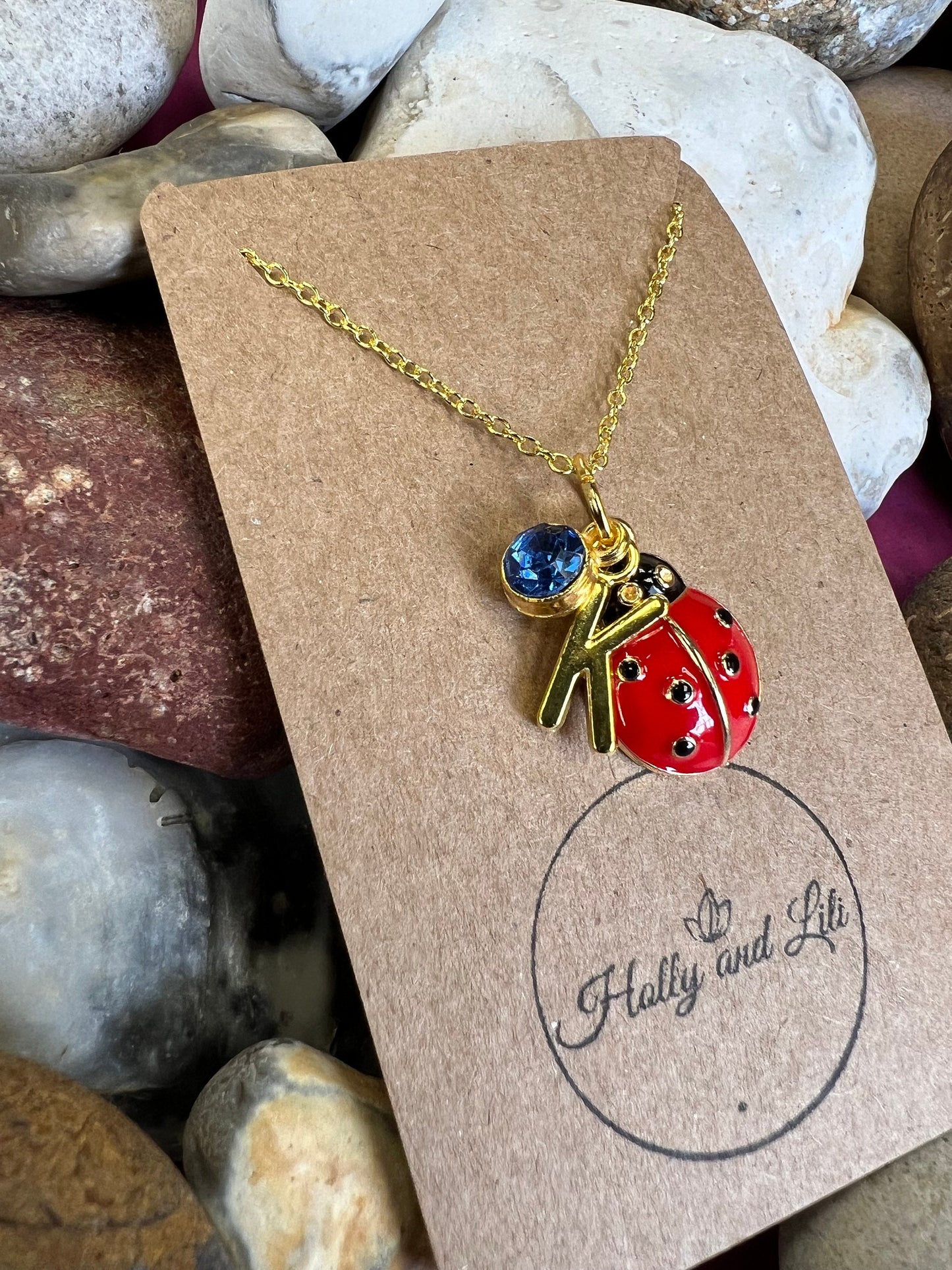 Ladybird Red Novelty Pendant Necklace, Personalised Ladybird Chain, Butterfly, Alphabet & Birthstone, First Necklace, Ladybug, Bff, Gift