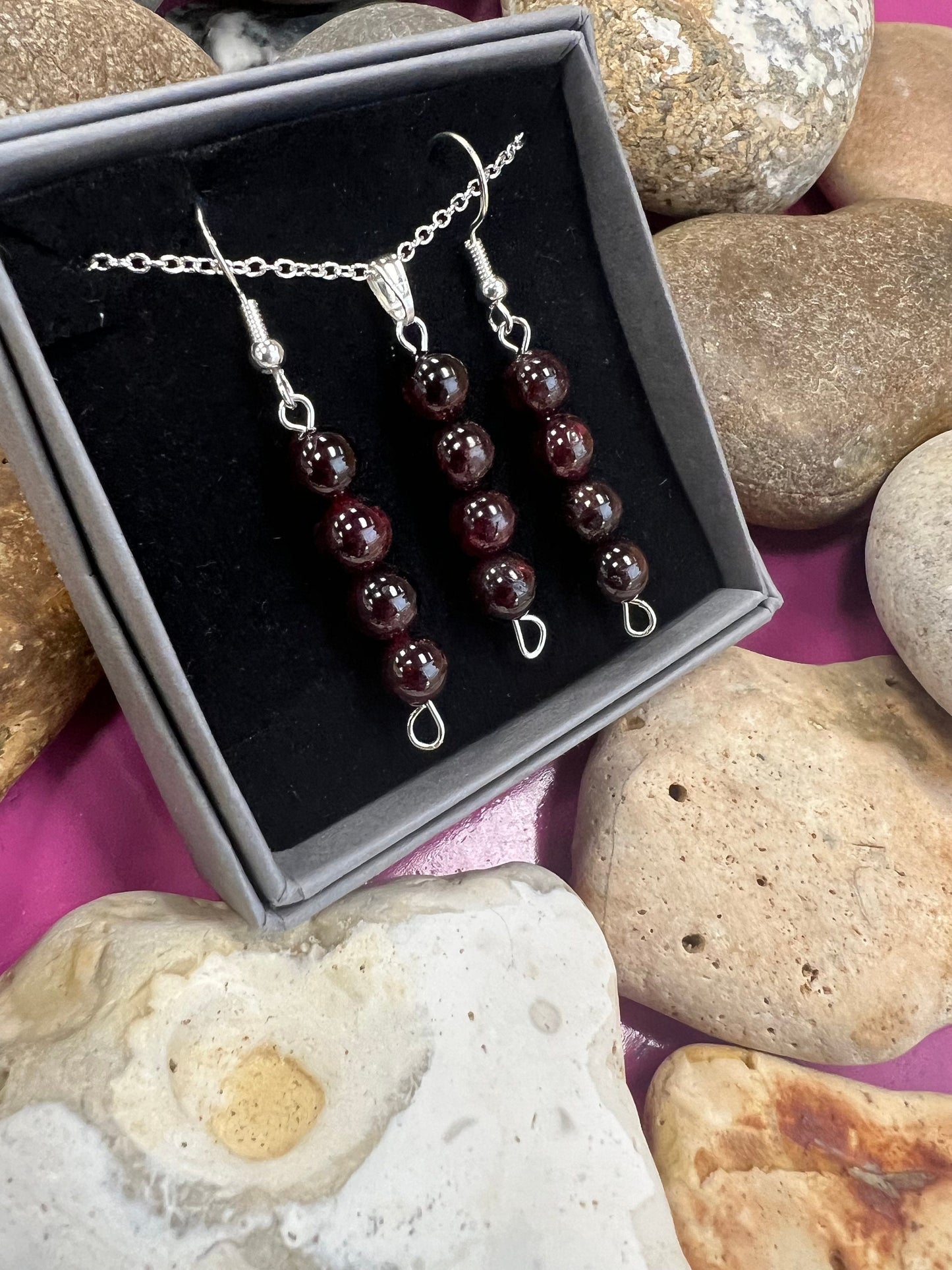 Birthstone Crystal Garnet Bead Drop And Dangle Earrings,  Healing 925 Earrings, Sterling Silver 925 Earrings, Birthday Jewellery For January