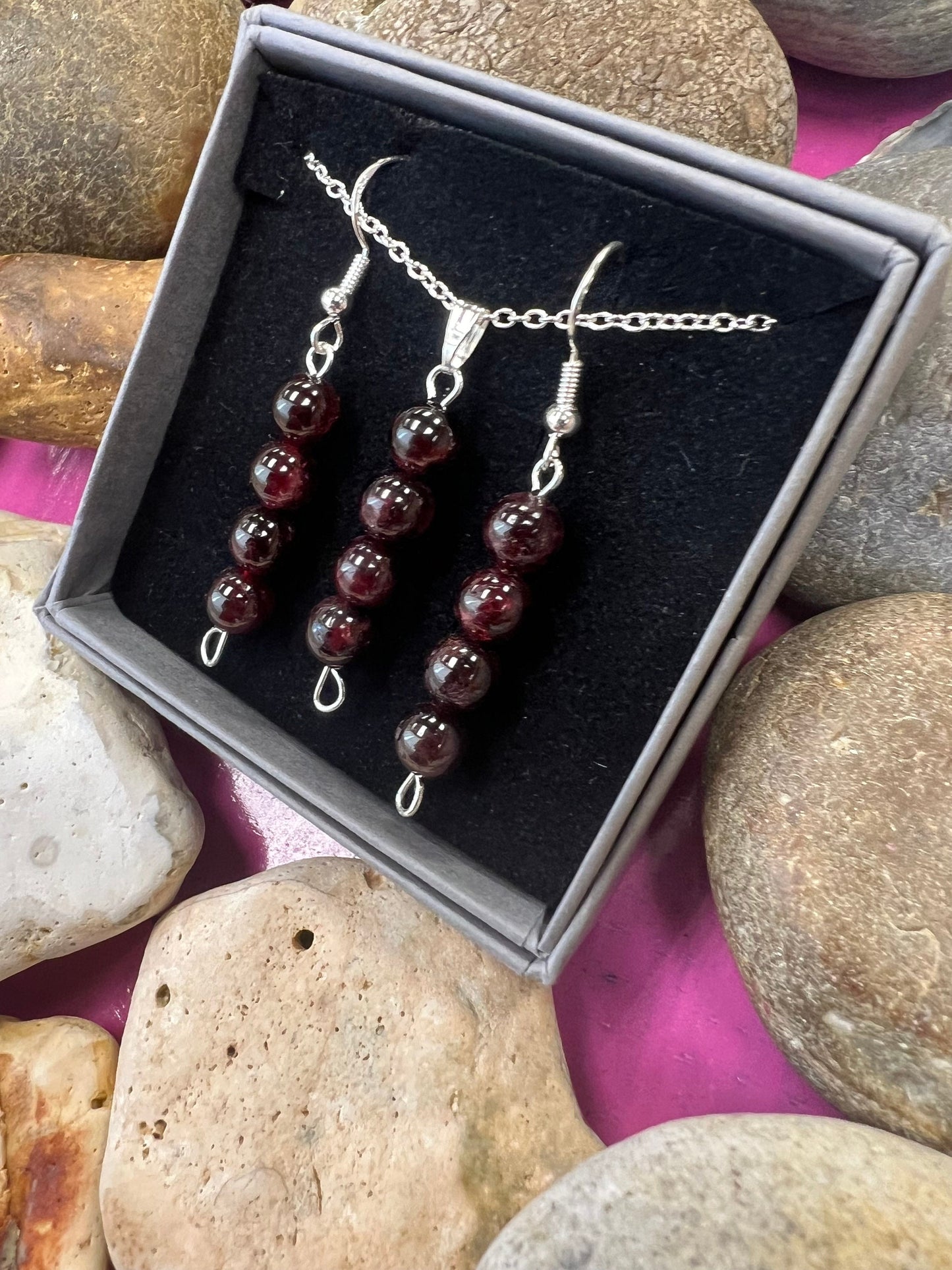 Birthstone Crystal Garnet Bead Drop And Dangle Earrings,  Healing 925 Earrings, Sterling Silver 925 Earrings, Birthday Jewellery For January