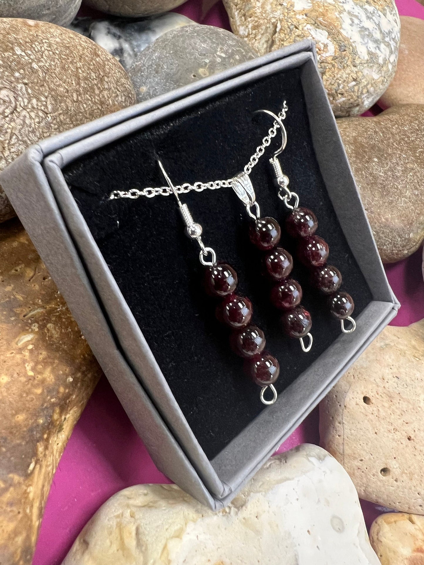 Birthstone Crystal Garnet Bead Drop And Dangle Earrings,  Healing 925 Earrings, Sterling Silver 925 Earrings, Birthday Jewellery For January