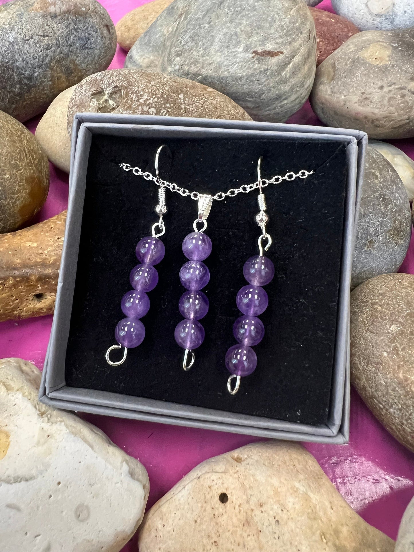 Birthstone Crystal Amethyst Bead Drop And Dangle Earrings,  Healing 925 Earrings, Sterling Silver 925 Earrings, Birthday Gift Set February