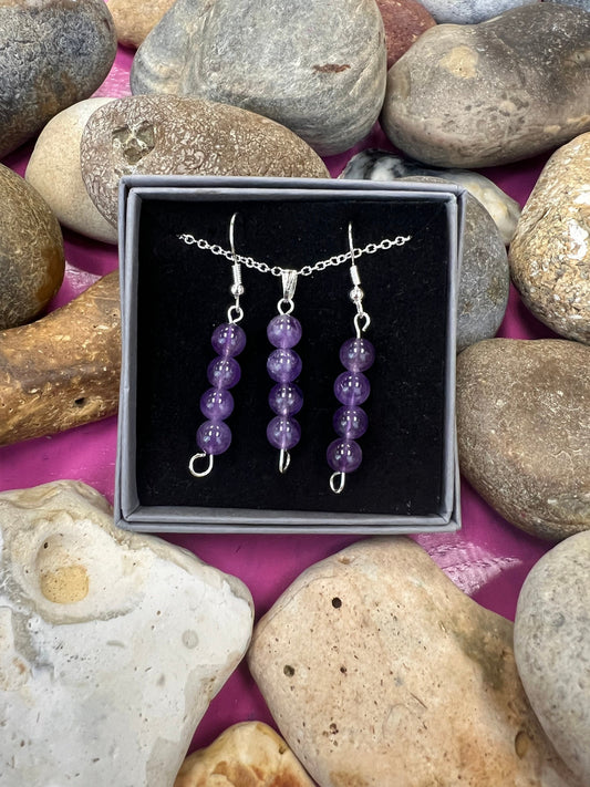 Birthstone Crystal Amethyst Bead Drop And Dangle Earrings,  Healing 925 Earrings, Sterling Silver 925 Earrings, Birthday Gift Set February