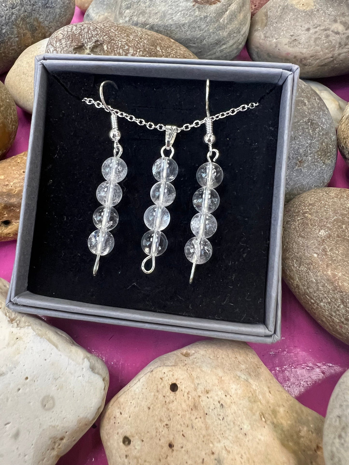 Birthstone Crystal Clear Quartz Bead Drop And Dangle Earrings,  Healing 925 Earrings, Sterling Silver 925, Birthday Jewellery Gift Set April