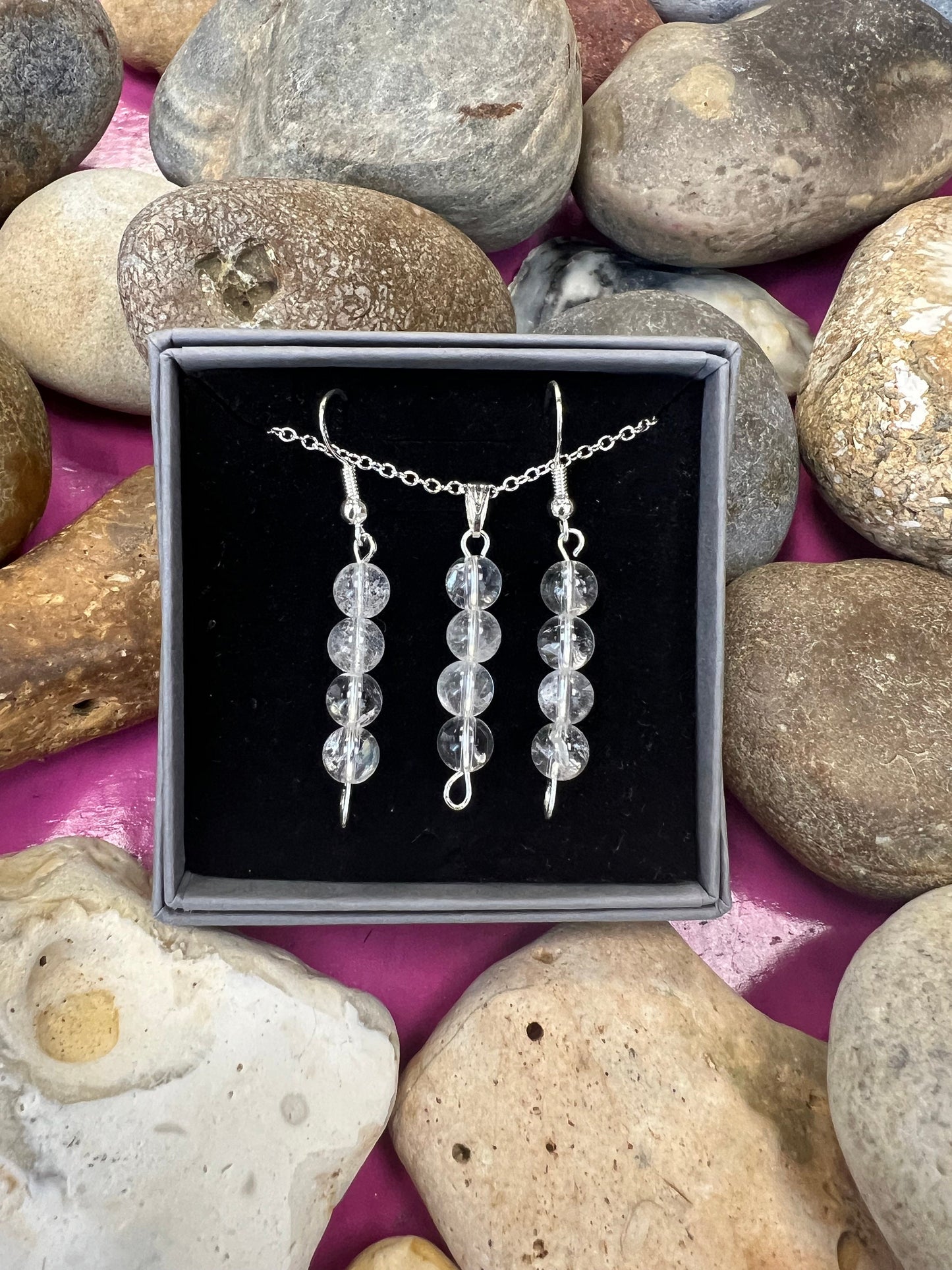 Birthstone Crystal Clear Quartz Bead Drop And Dangle Earrings,  Healing 925 Earrings, Sterling Silver 925, Birthday Jewellery Gift Set April