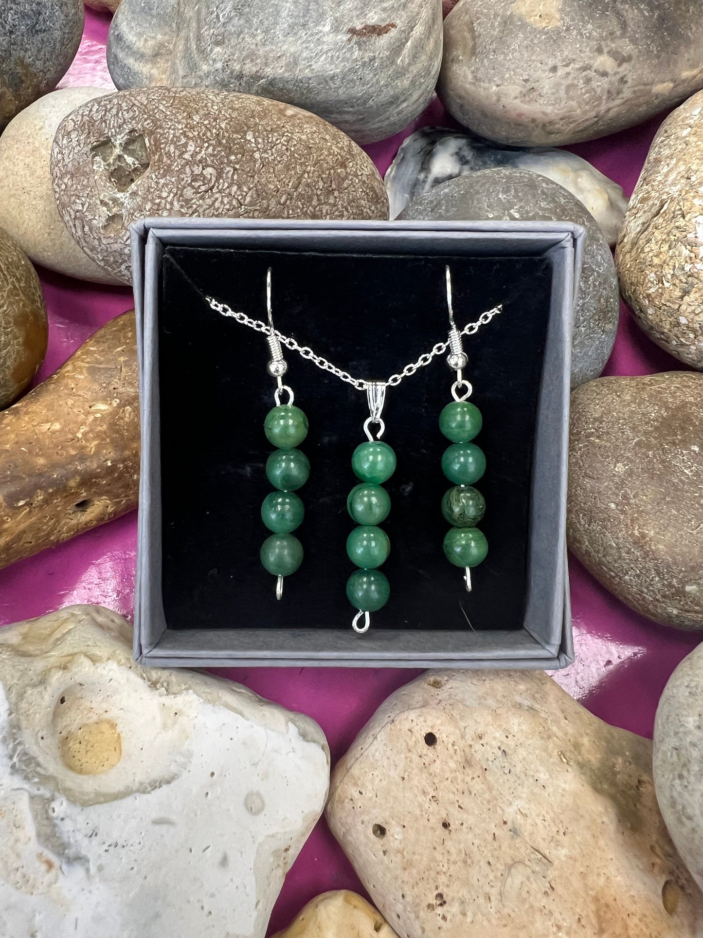 Birthstone Crystal African Jade Bead Drop And Dangle Earrings,  Healing 925 Earrings, Sterling Silver 925, Birthday Jewellery May Gift Set