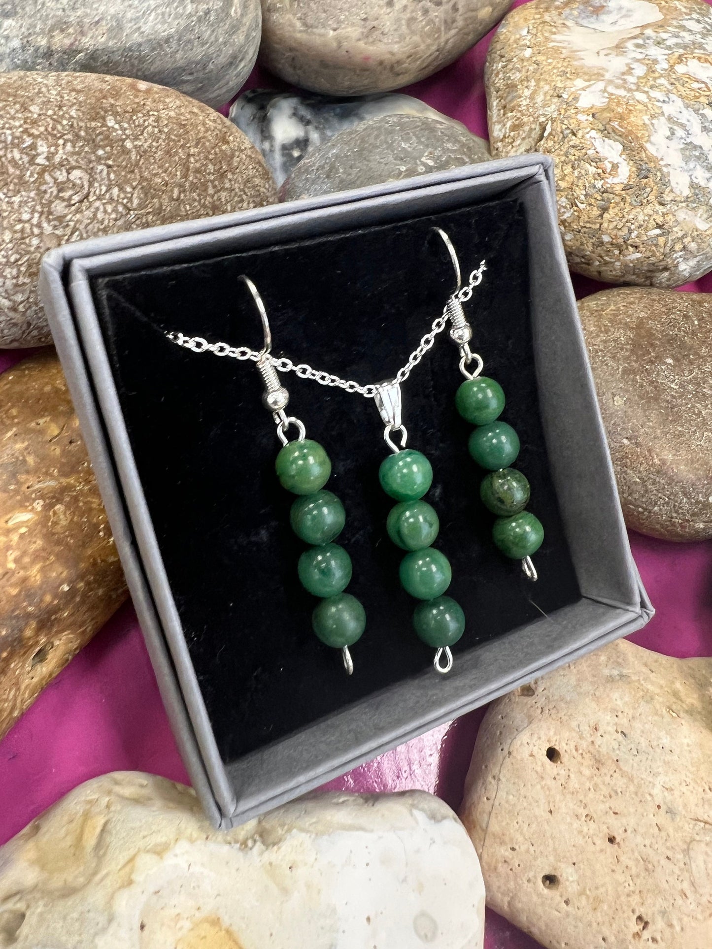 Birthstone Crystal African Jade Bead Drop And Dangle Earrings,  Healing 925 Earrings, Sterling Silver 925, Birthday Jewellery May Gift Set