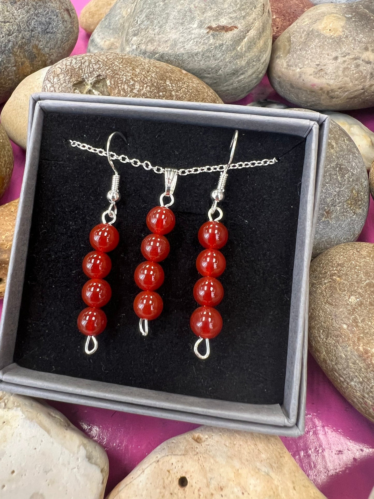 Birthstone Crystal Carnelian Bead Drop And Dangle Earrings,  Healing 925 Earrings, Sterling Silver 925, Birthday Jewellery Gift Set, July