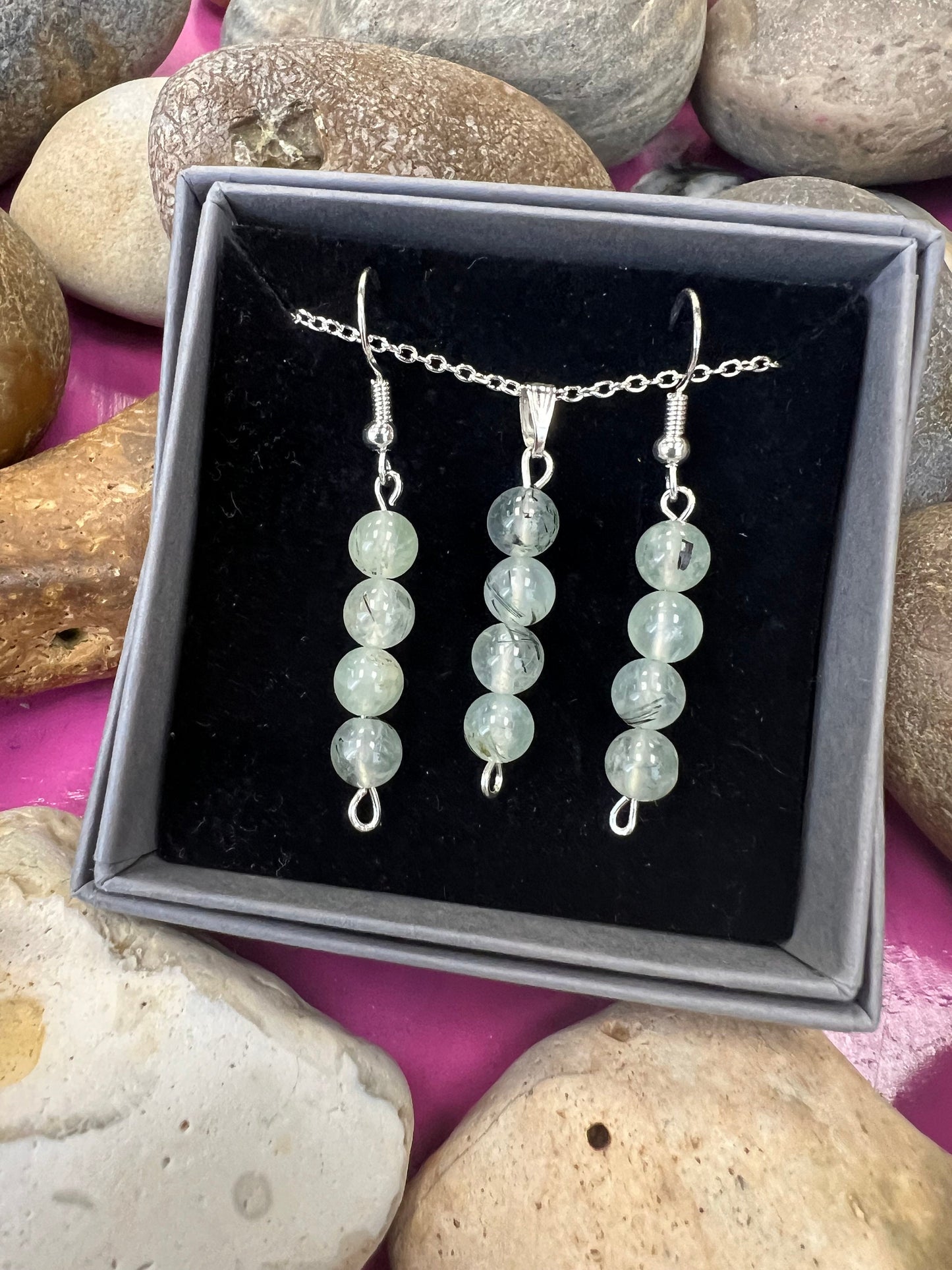 Birthstone Crystal Prehnite Bead Drop And Dangle Earrings,  Healing 925 Earrings, Sterling Silver 925, Birthday Jewellery Gift Set, August