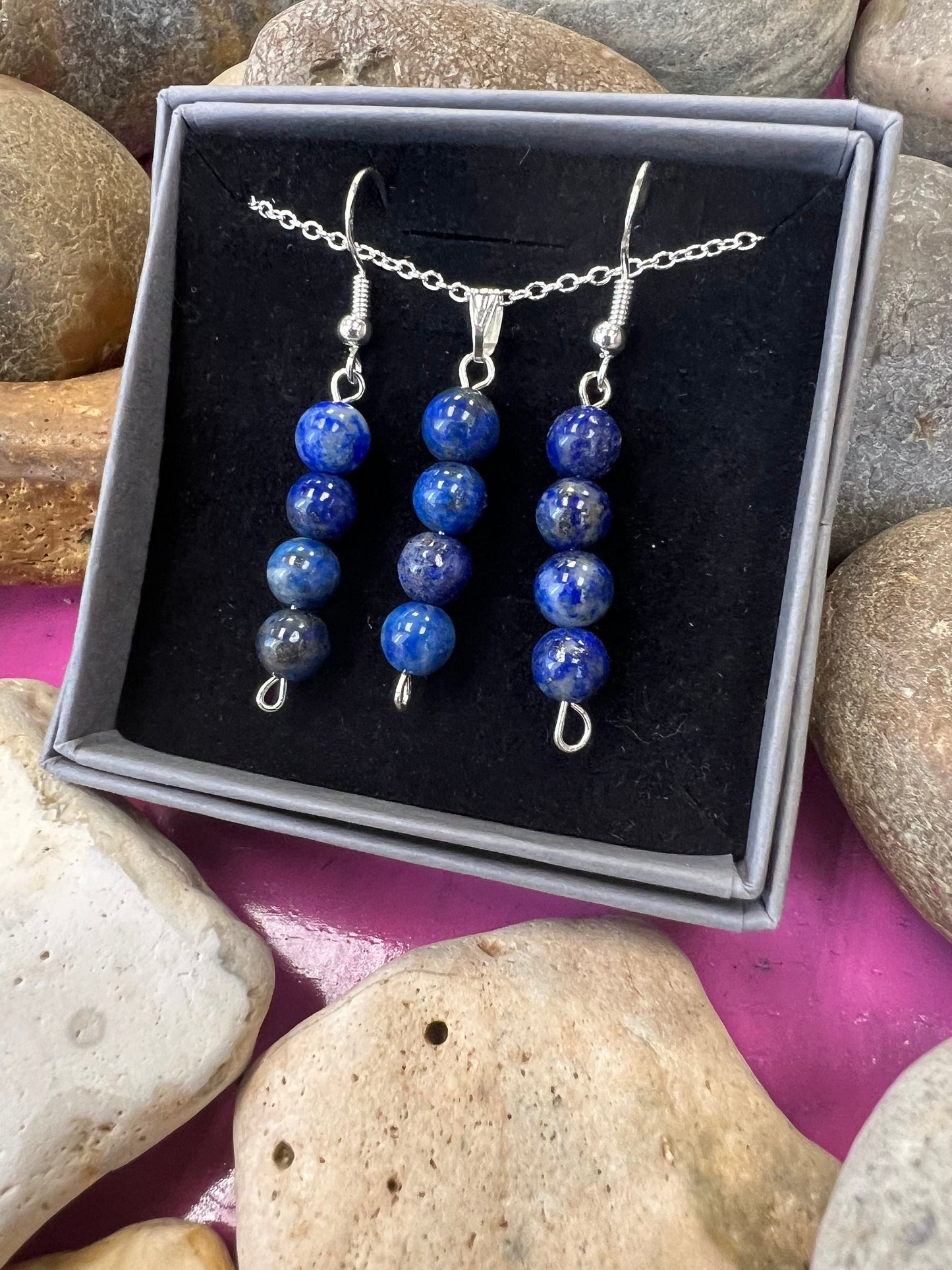 Birthstone Crystal Lapis Lazuli Bead Drop And Dangle Earrings,  Healing 925 Earrings, Sterling Silver 925, Birthday Gift Set, September