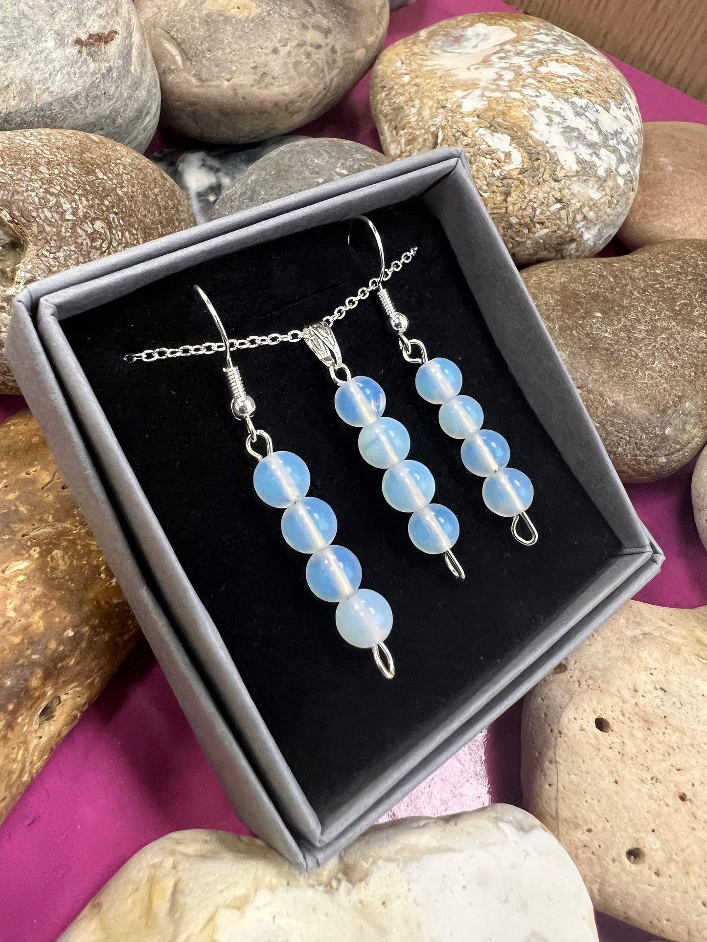 Birthstone Crystal Opalite Bead Drop And Dangle Earrings,  Healing 925 Earrings, Sterling Silver 925, Birthday Jewellery Gift Set, October