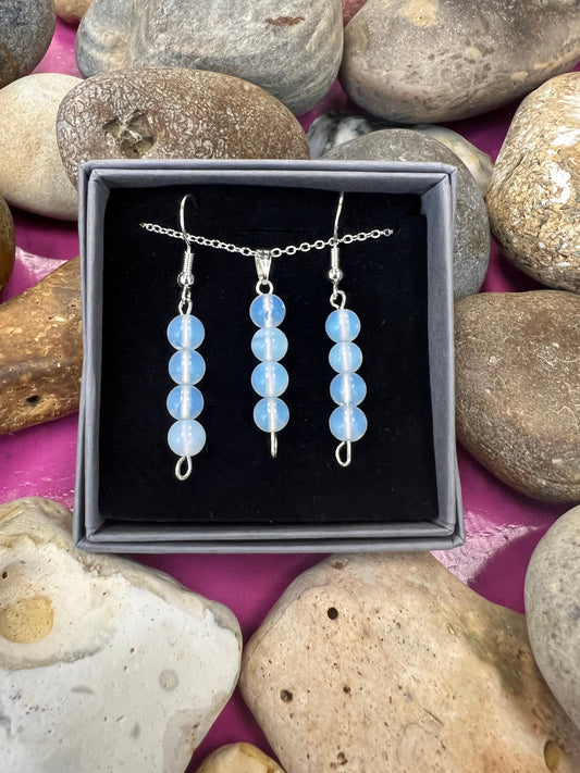 Birthstone Crystal Opalite Bead Drop And Dangle Earrings,  Healing 925 Earrings, Sterling Silver 925, Birthday Jewellery Gift Set, October