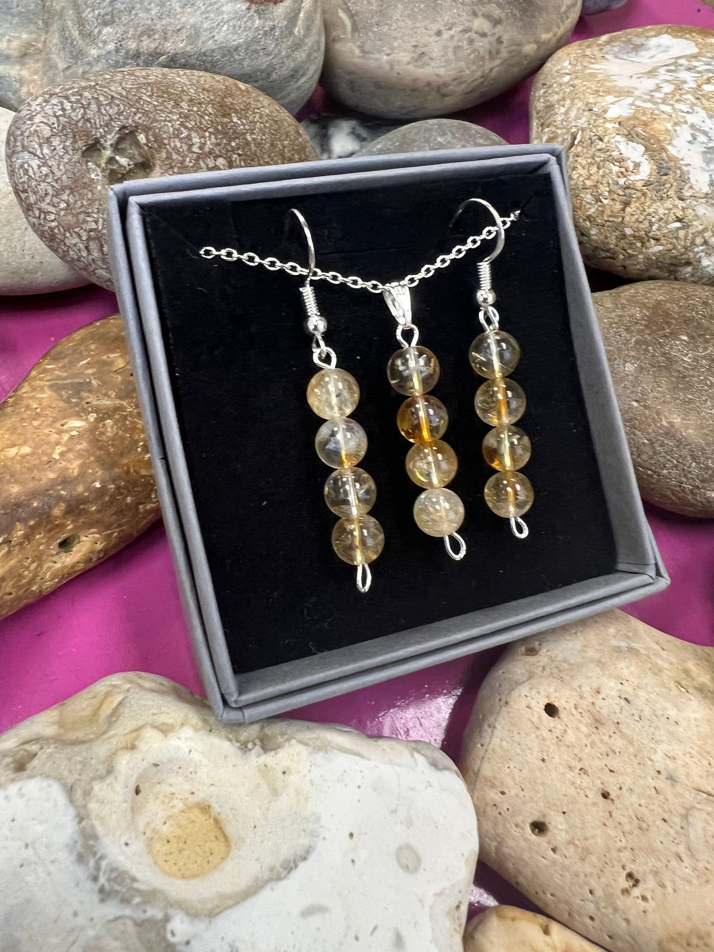 Birthstone Crystal Citrine Bead Drop And Dangle Earrings,  Healing 925 Earrings, Sterling Silver 925, Birthday Jewellery Gift Set, November