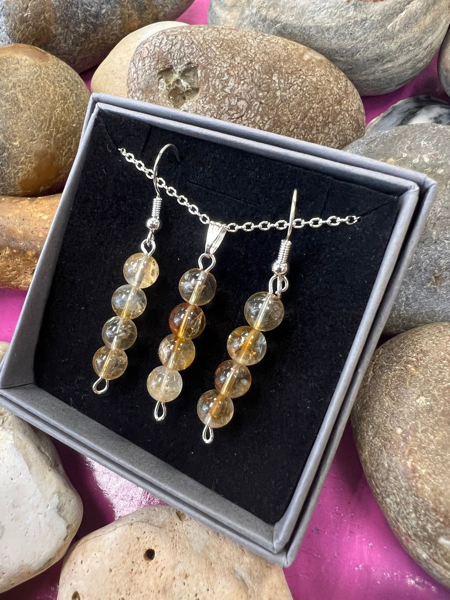 Birthstone Crystal Citrine Bead Drop And Dangle Earrings,  Healing 925 Earrings, Sterling Silver 925, Birthday Jewellery Gift Set, November