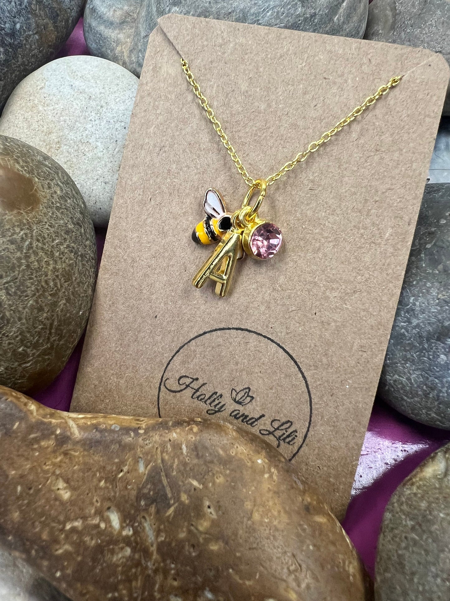 Bee Novelty Pendant Necklace, Personalised Bees Chain, Butterfly, Alphabet & Birthstone, First Necklace, Queen Bee, Bff, Buzz Gift, Insect