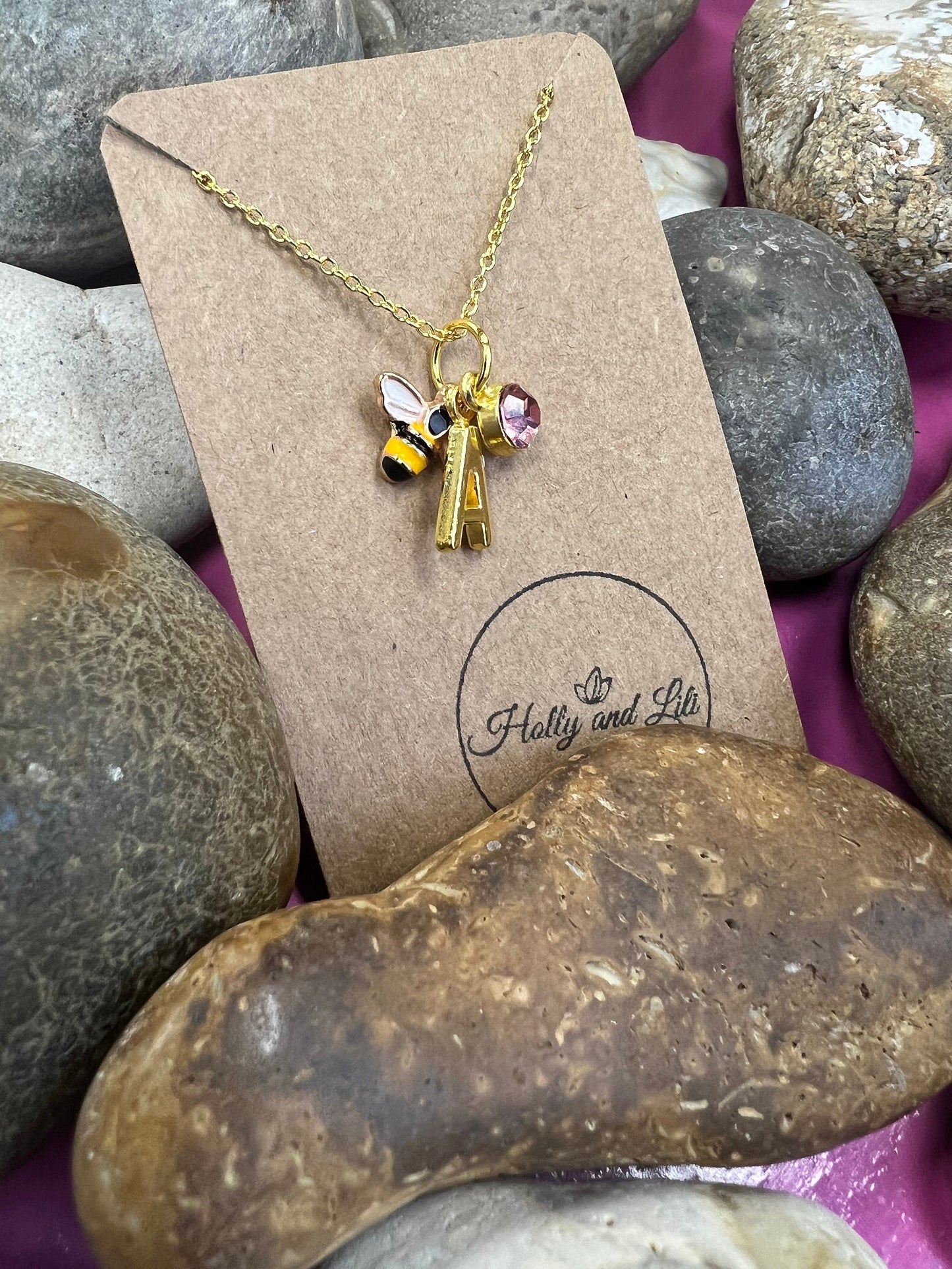 Bee Novelty Pendant Necklace, Personalised Bees Chain, Butterfly, Alphabet & Birthstone, First Necklace, Queen Bee, Bff, Buzz Gift, Insect