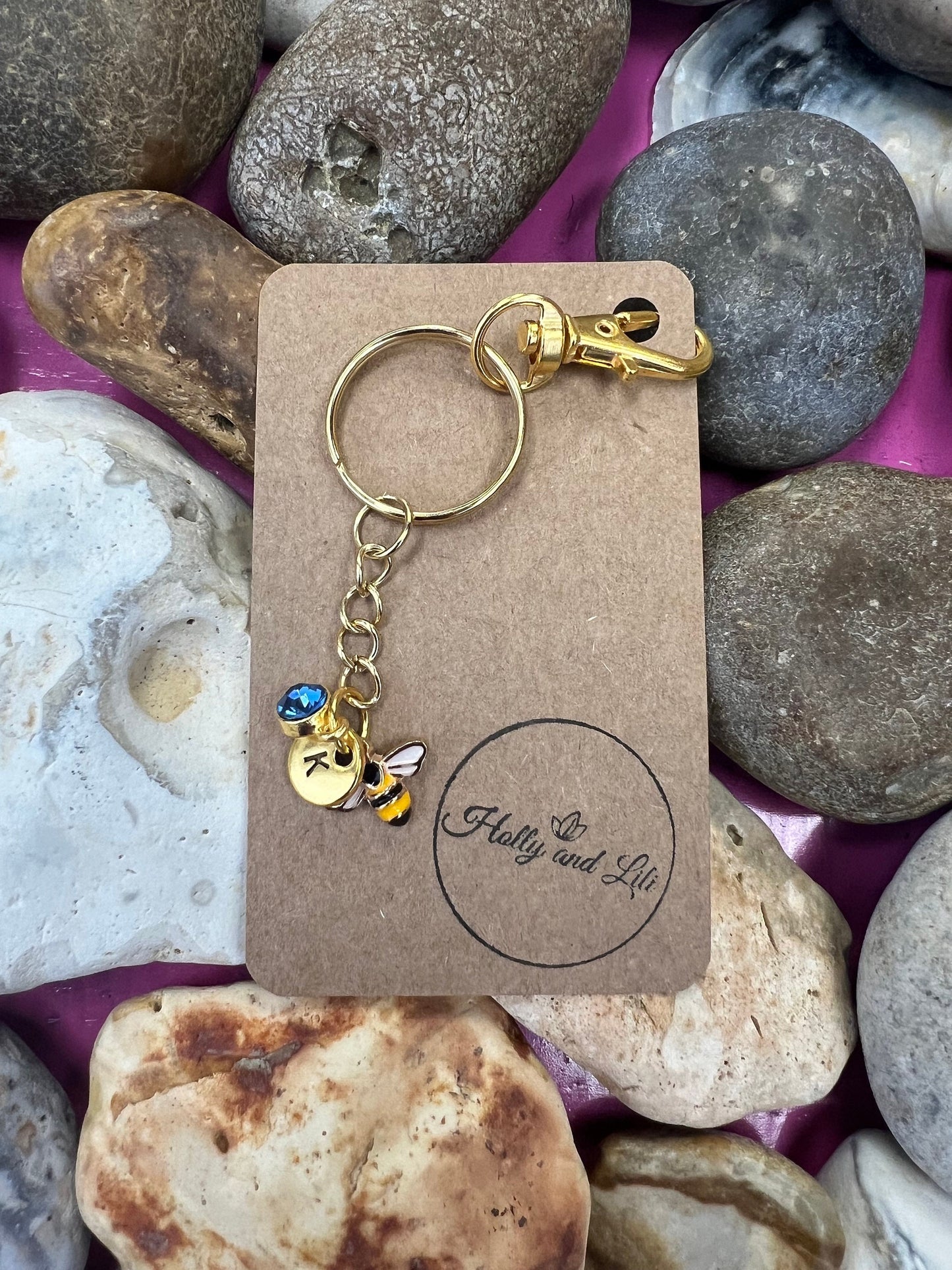 Bee Personalised Keychain, Bees Keyring, Alphabetical Initial, Birthstone Charms, Insect Zipper Chains, Novelty, BFF, Bee Zipper, Bee