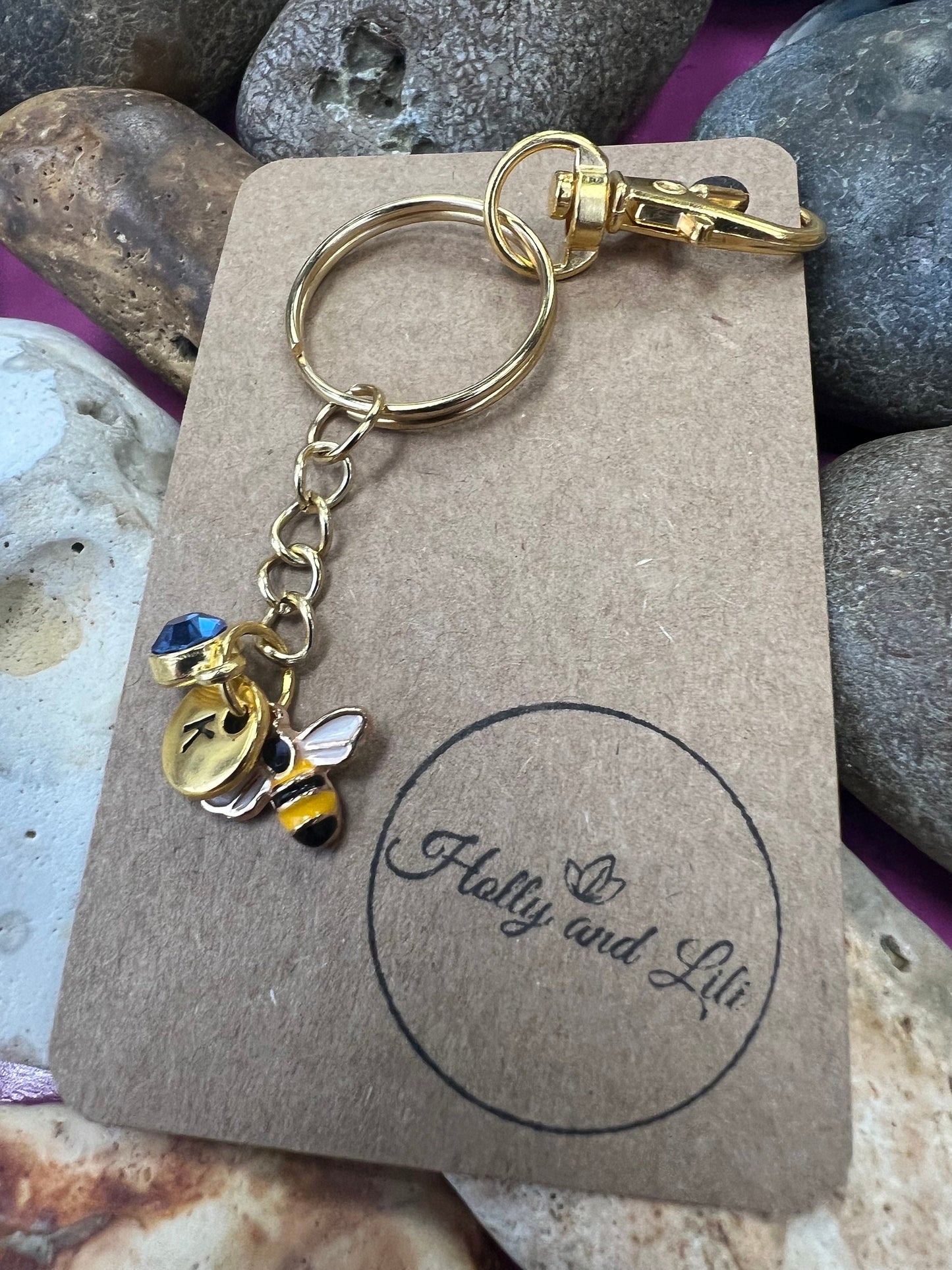 Bee Personalised Keychain, Bees Keyring, Alphabetical Initial, Birthstone Charms, Insect Zipper Chains, Novelty, BFF, Bee Zipper, Bee