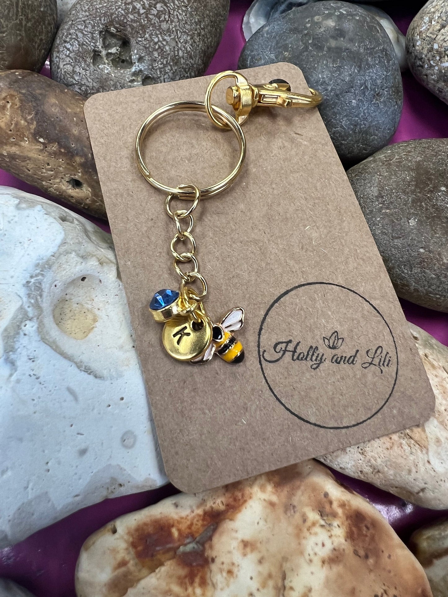 Bee Personalised Keychain, Bees Keyring, Alphabetical Initial, Birthstone Charms, Insect Zipper Chains, Novelty, BFF, Bee Zipper, Bee