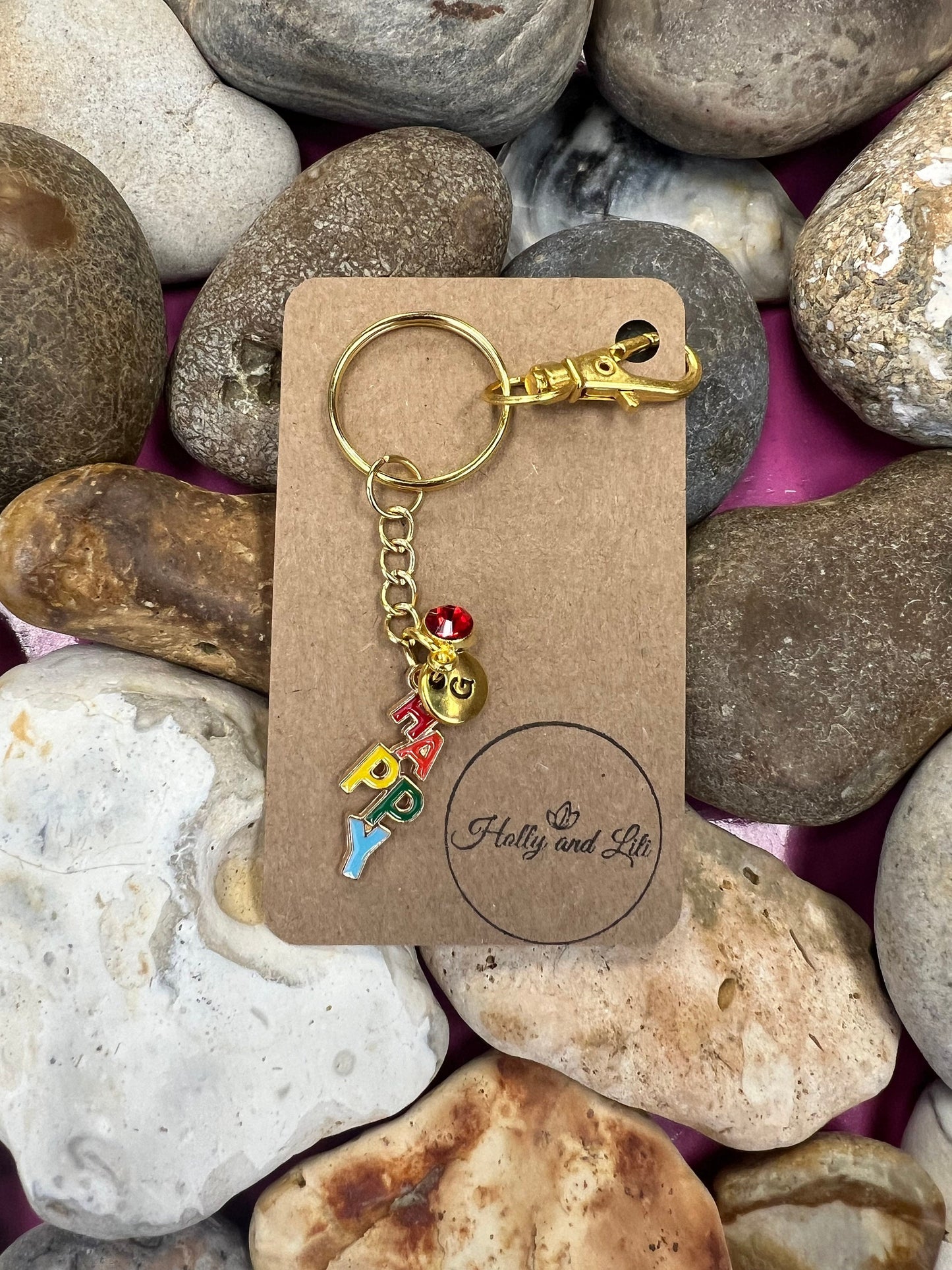 Happy Style Personalised Keyring, Happy, Alphabet Initials, Happiness, Birthstone Charm, Initials Keyring, Happy Zipper Chain